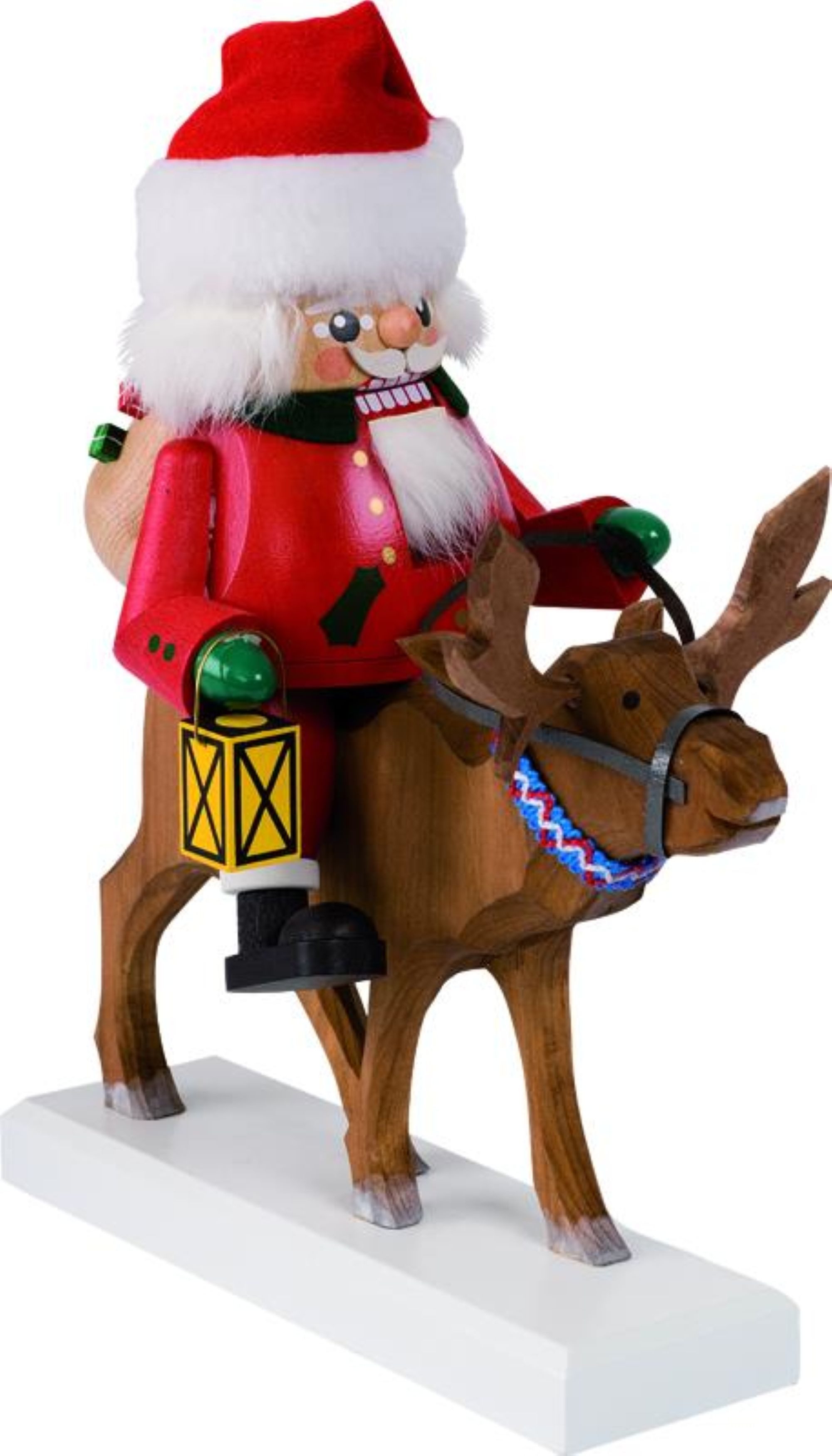 Richard Glaesser Nussknacker Santa auf Rentier, Handwerkskunst original Erzgebirge