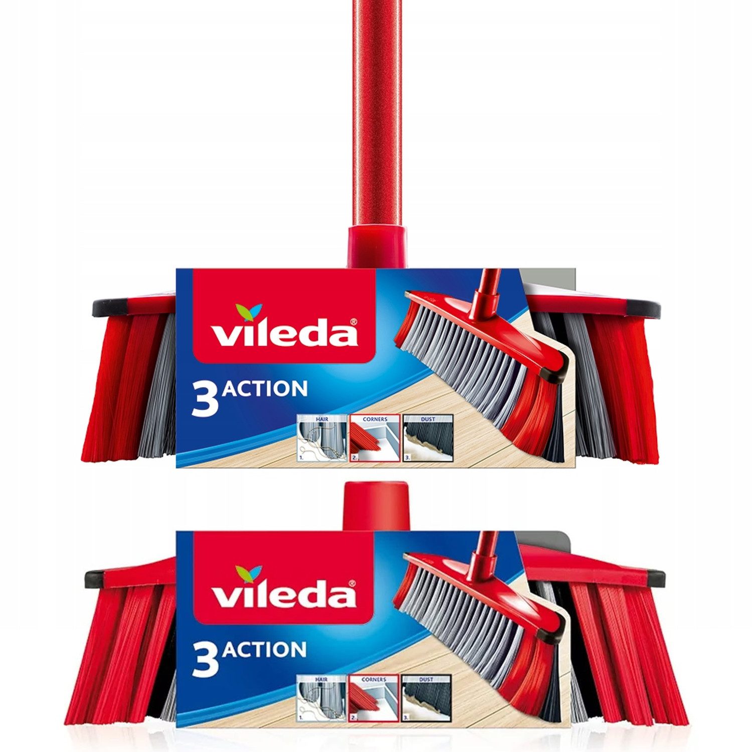 Vileda Staubbesen 3Action 3in1 Bürste + 3Action Bürsten-Nachfüllpackung, Kehrbürste 2 Nachfüllpackung Stick