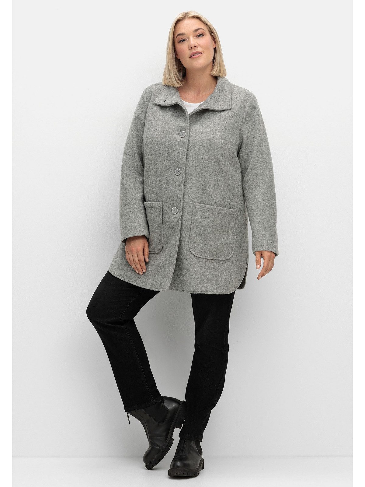 Sheego Langjacke Große Größen in Woll-Optik, mit abgerundeten Seitenschlitzen