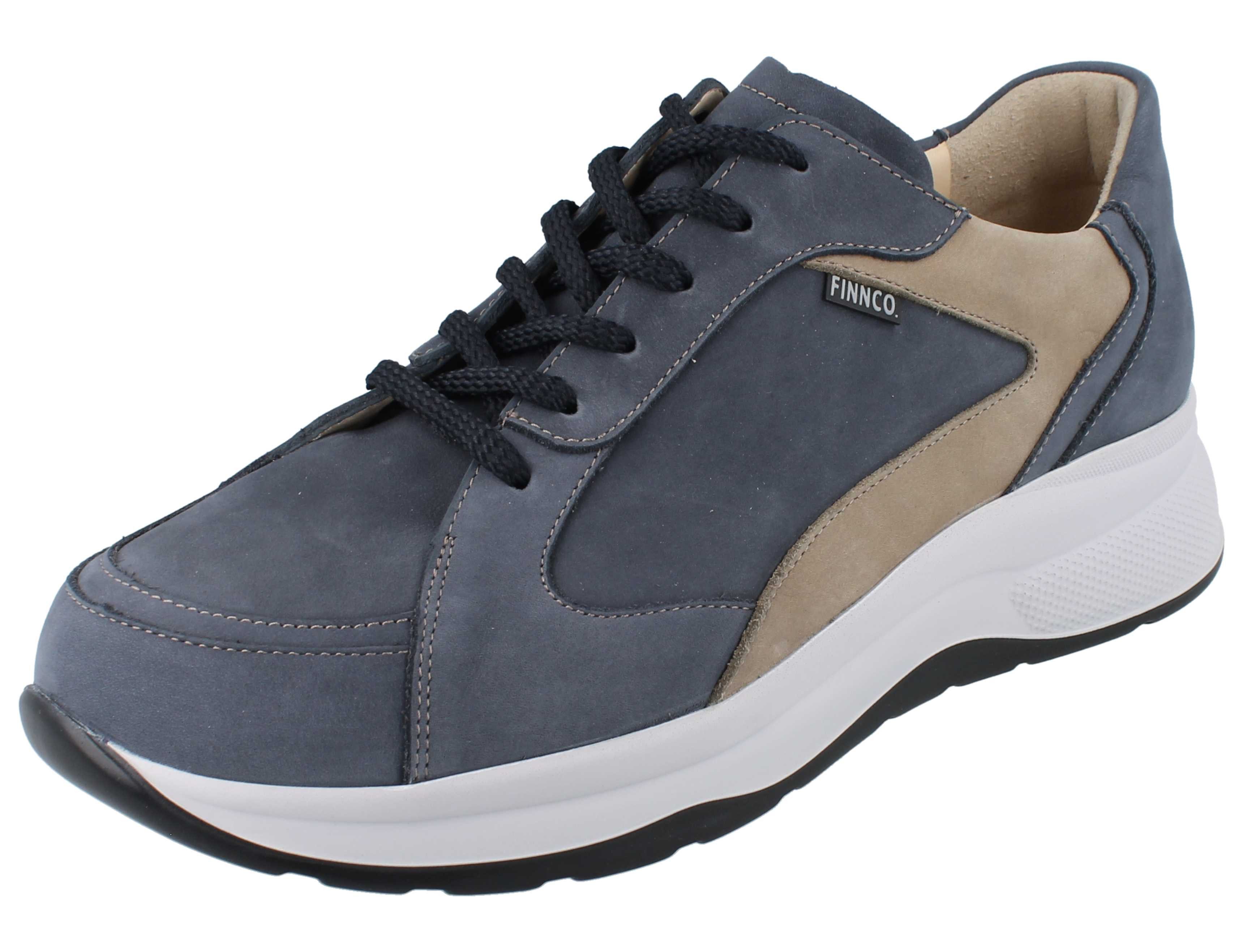 Finn Comfort FINN COMFORT FINNCO Piccadilly Herren Halbschuhe blau beige Schnürschuh Wechselfußbett