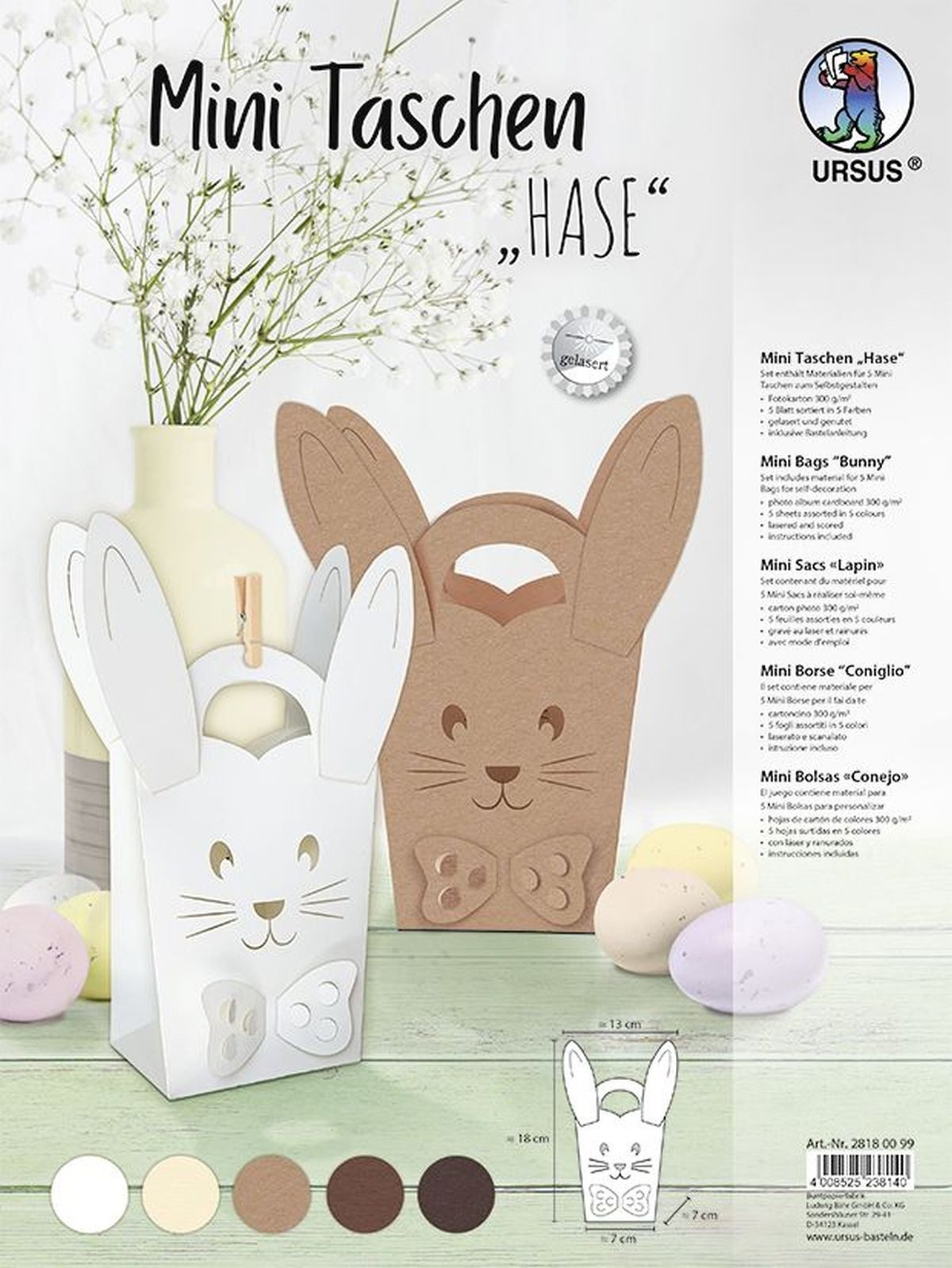 Ursus - Ludwig Bähr Bastelfilz Bastel-Set Mini Taschen Hase VE=5 Stück