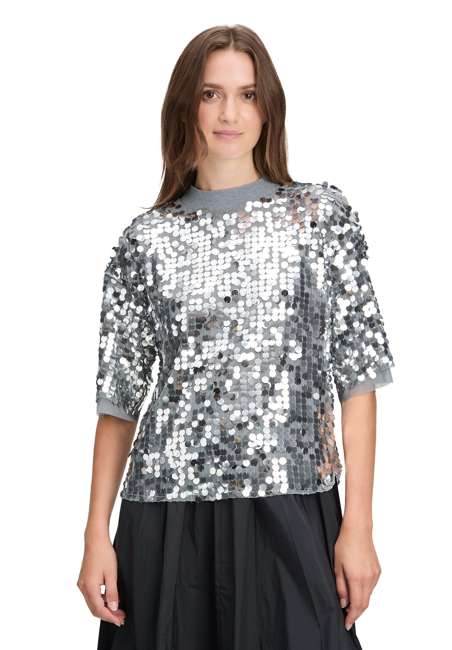 Cartoon Kurzarmshirt Damen Pailletten-Pullover mit Rippbündchen (1-tlg)