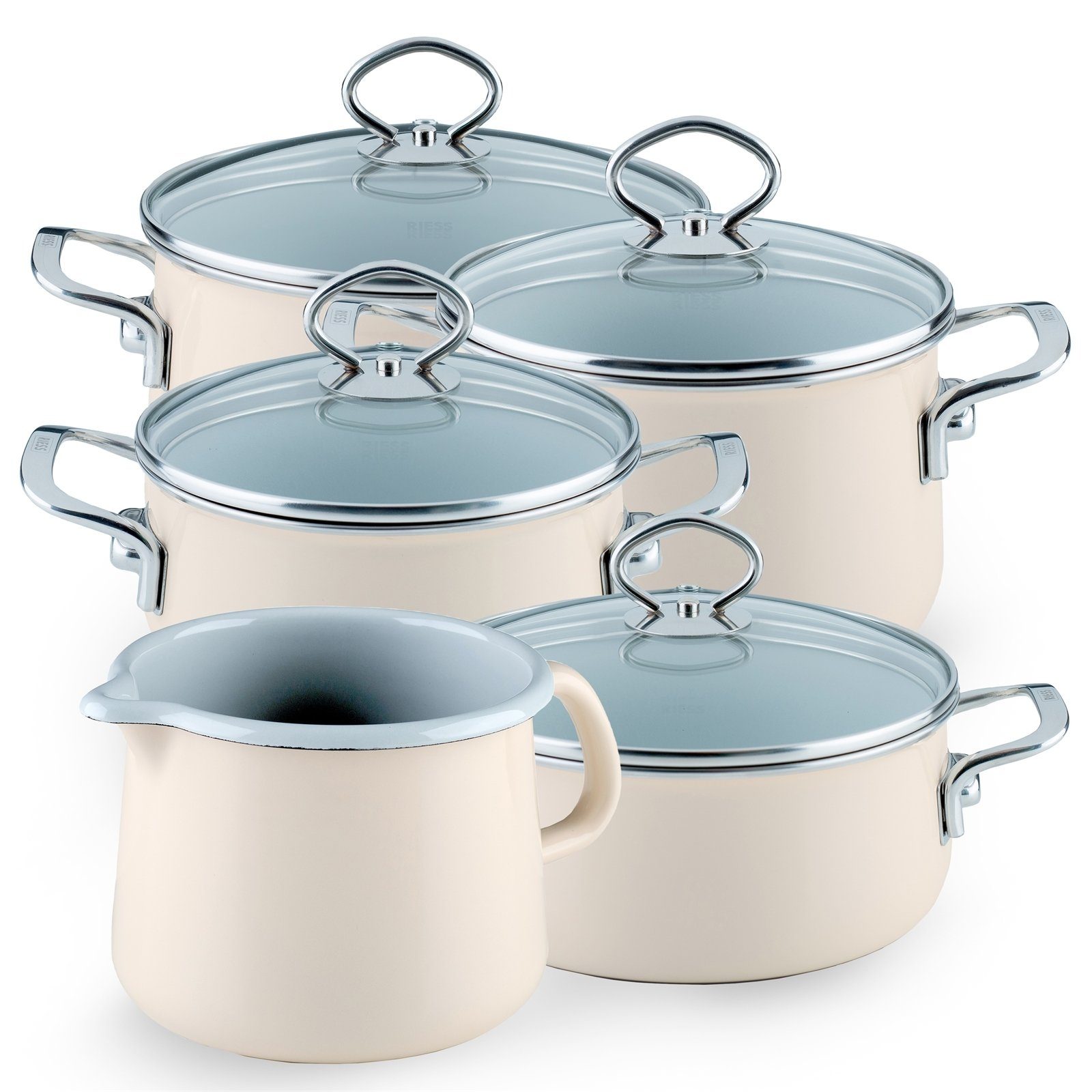 Riess Topf-Set Topfset Familienset 5-teilig AVORIO, Emaille (Sparpaket, 5-tlg)