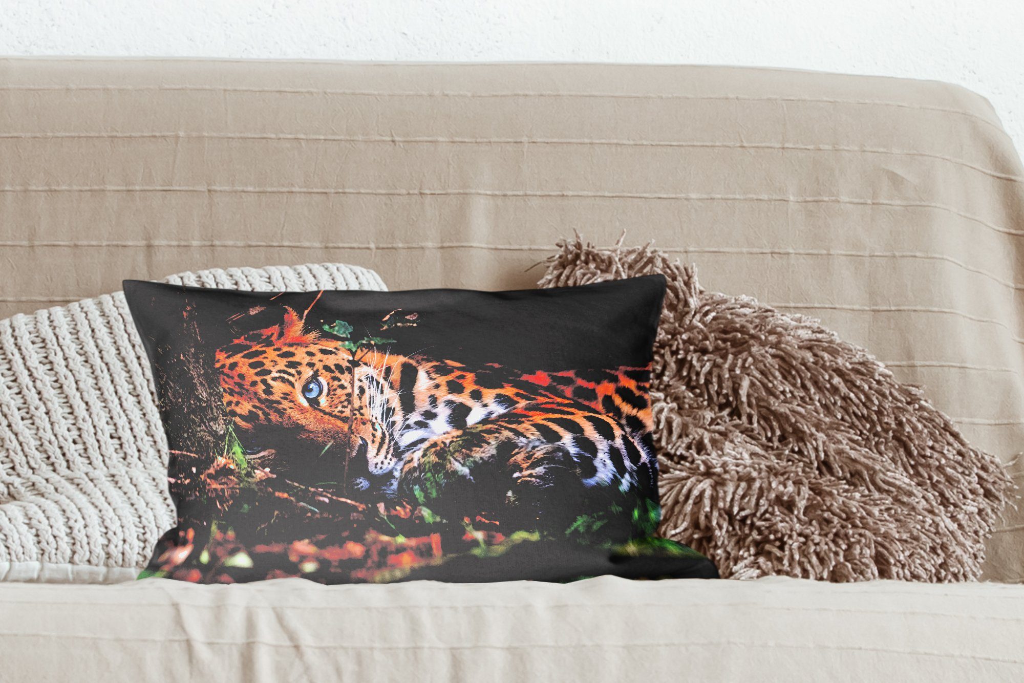Dekoration, Füllung, Wohzimmer Schlafzimmer Zierkissen, mit Dekokissen MuchoWow - Dekokissen Panther Dschungel, - Baum