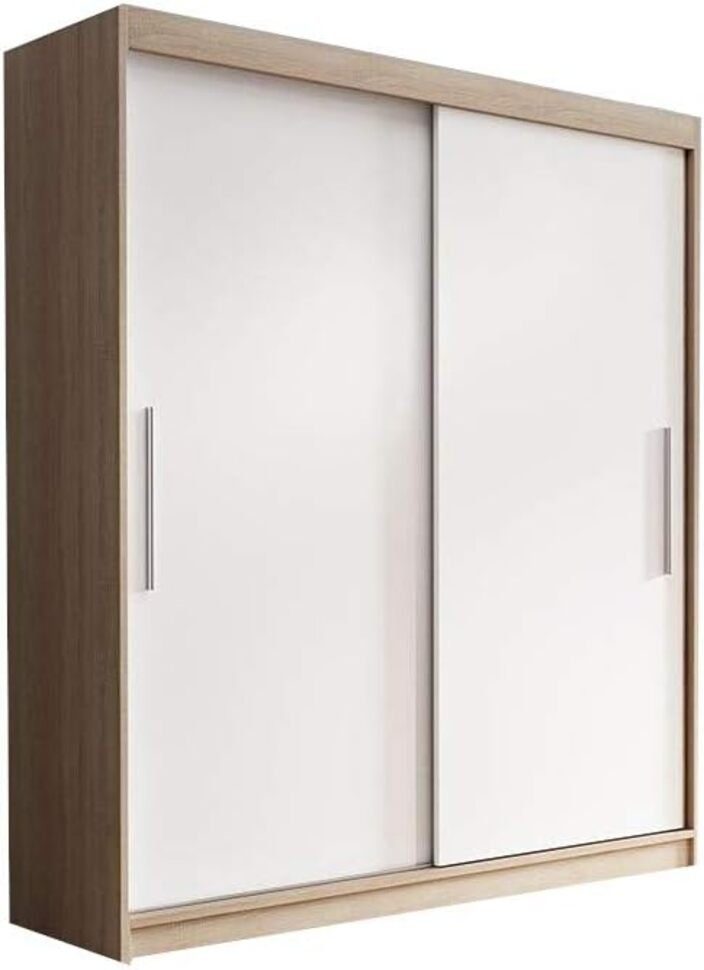 MOEBLO Kleiderschrank LARA 04 (Schwebetürenschrank 2-türig Schrank mit vielen Einlegeböden und Kleiderstange, Gaderobe Schiebtüren Schlafzimmer-Wohnzimmerschrank Modern Design) (BxHxT): 150x200x61 cm Sonoma + Weiß