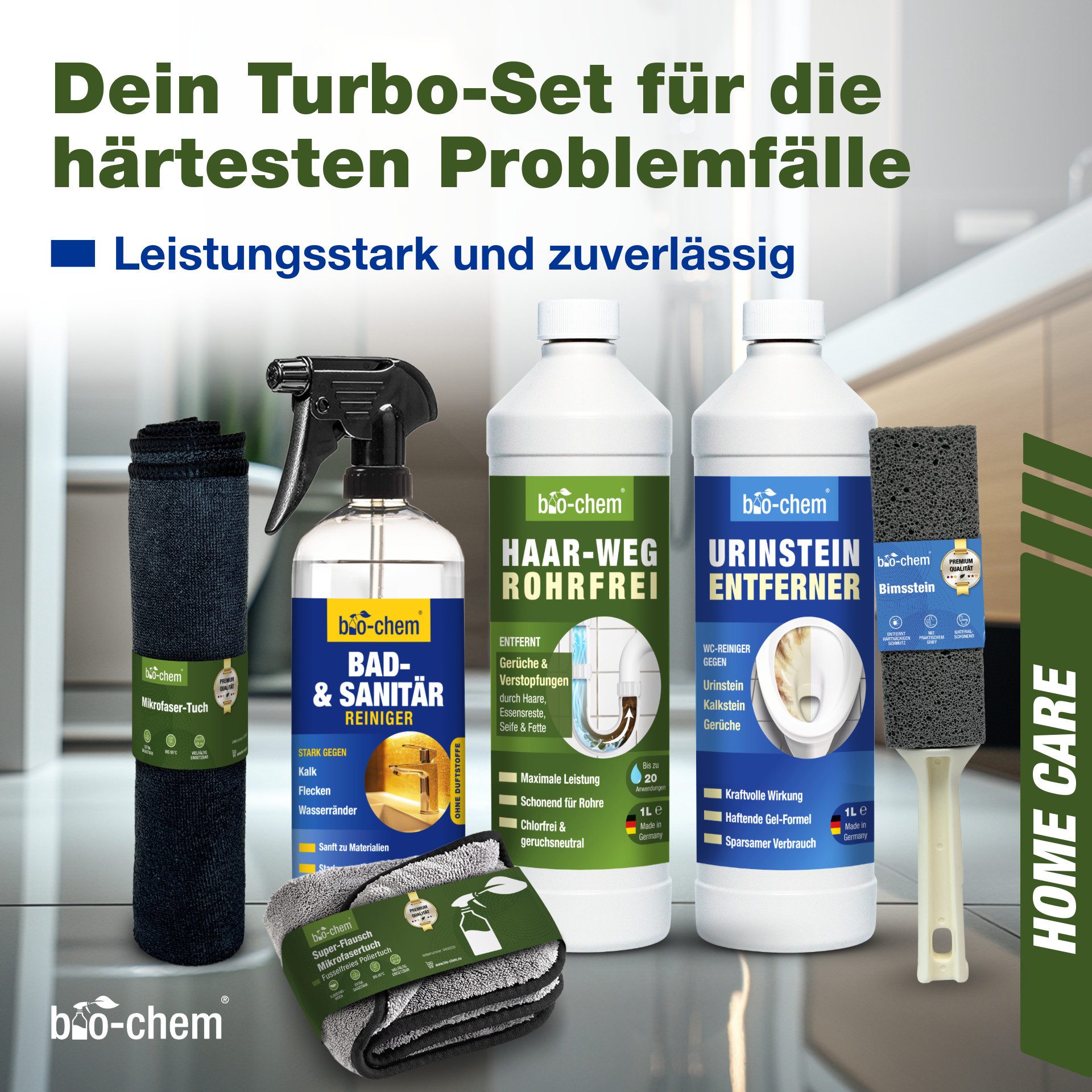 bio-chem Badreiniger Set 6-teilig – Abfluss, WC, Kalk & Zubehör – bio-chem Badreiniger (Badezimmer Spezialreiniger PROFI-SET 6-teilig)