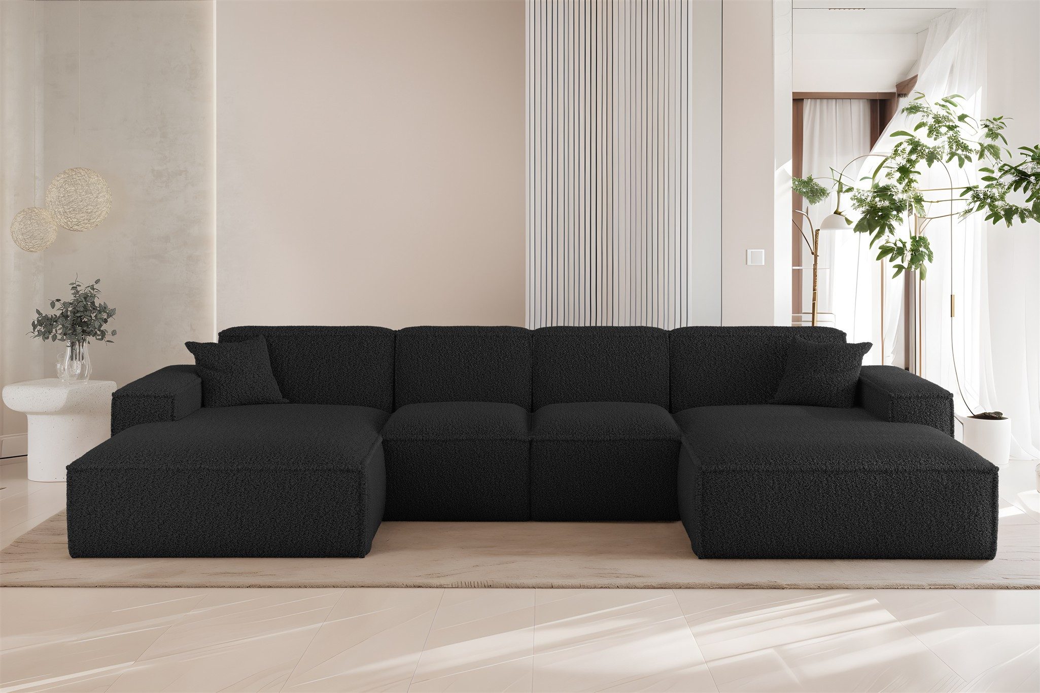 Fun Möbel Wohnlandschaft Sofa U-Form CELES PREMIUM XS in Stoff Sven (342 cm), Rundumbezug, inkl. 2 Zierkissen