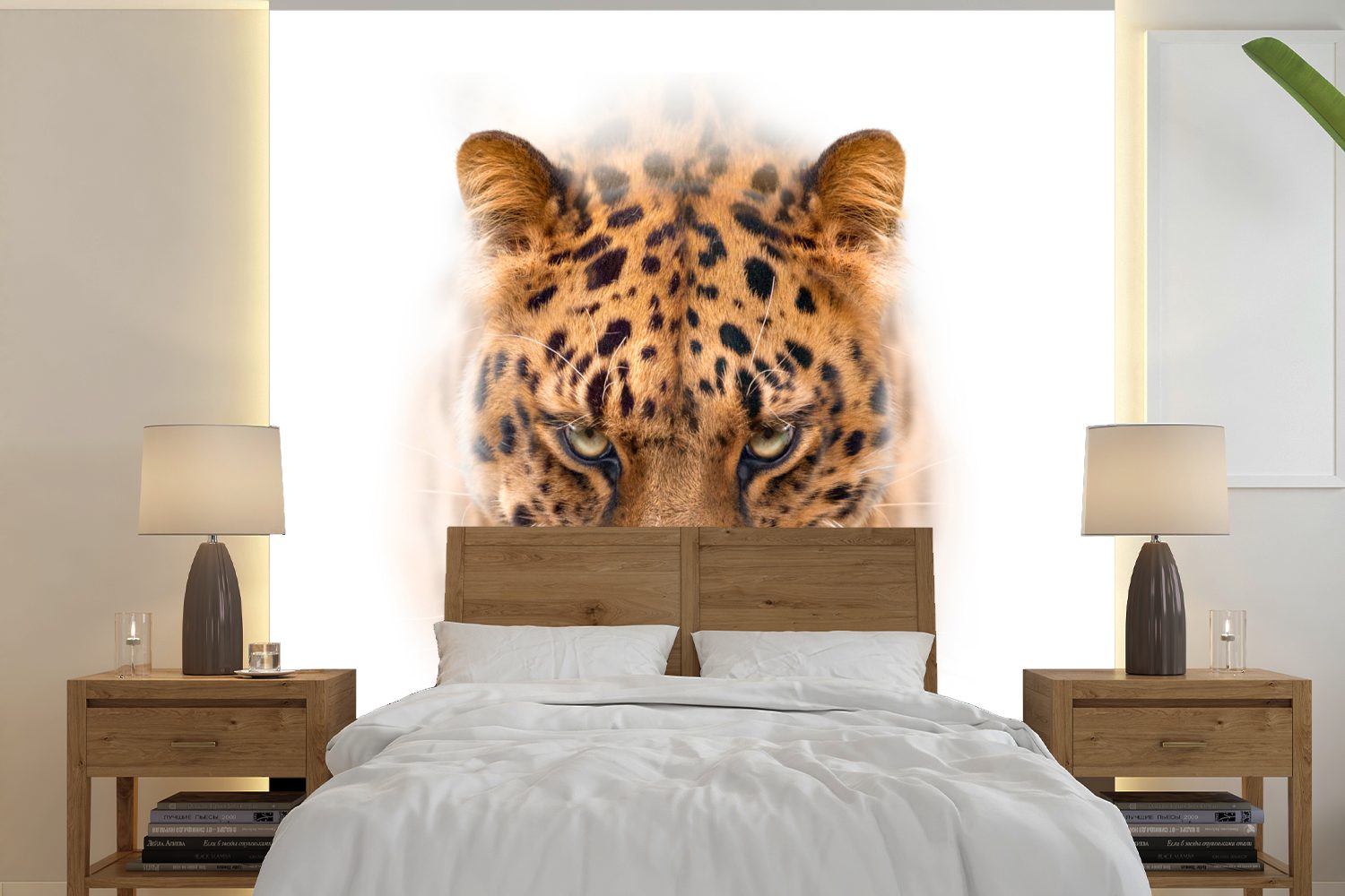 Schlafzimmer, Wandtapete Weiß, bedruckt, für - Tapete Panther St), Matt, (5 Vinyl Fototapete - MuchoWow Porträt oder Wohnzimmer