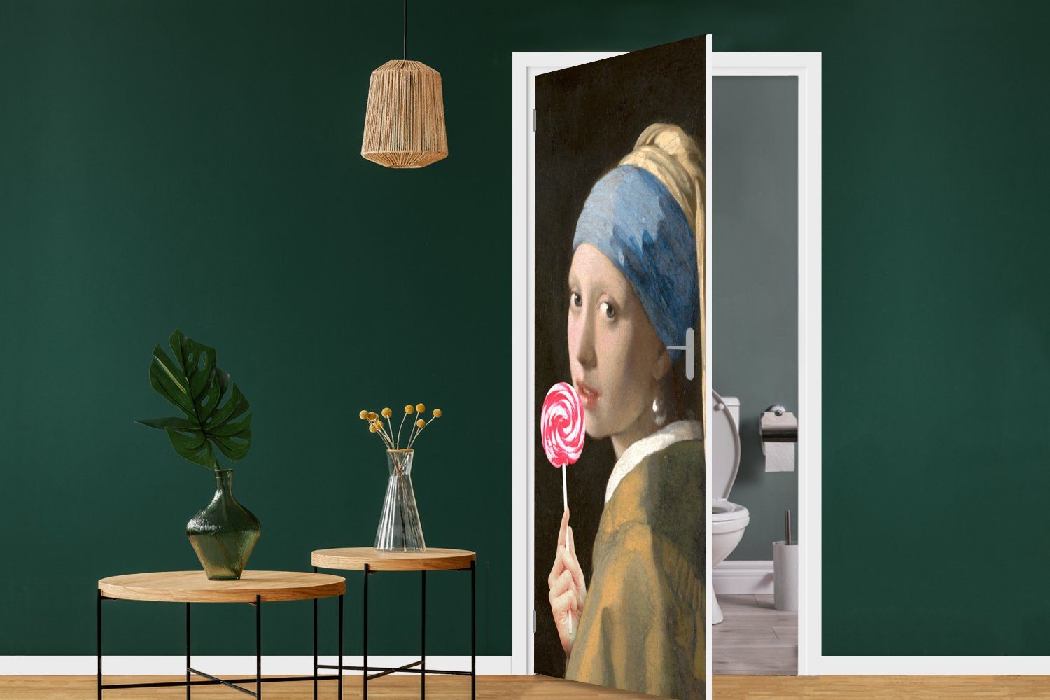 MuchoWow Türtapete - dem (1 75x205 Vermeer Matt, Fototapete Perlenohrring Tür, St), Türaufkleber, Lollipop, mit - für Mädchen cm Das bedruckt