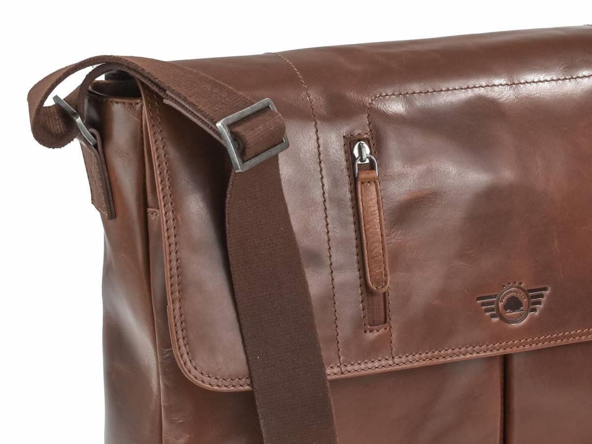 Greenburry Umhängetasche "Waxy Vintage" Leder Schultertasche Messenger für Damen und Herren, Hauptfach 38x30cm, Notebookfach 34x23cm, 160cm Schultergurt