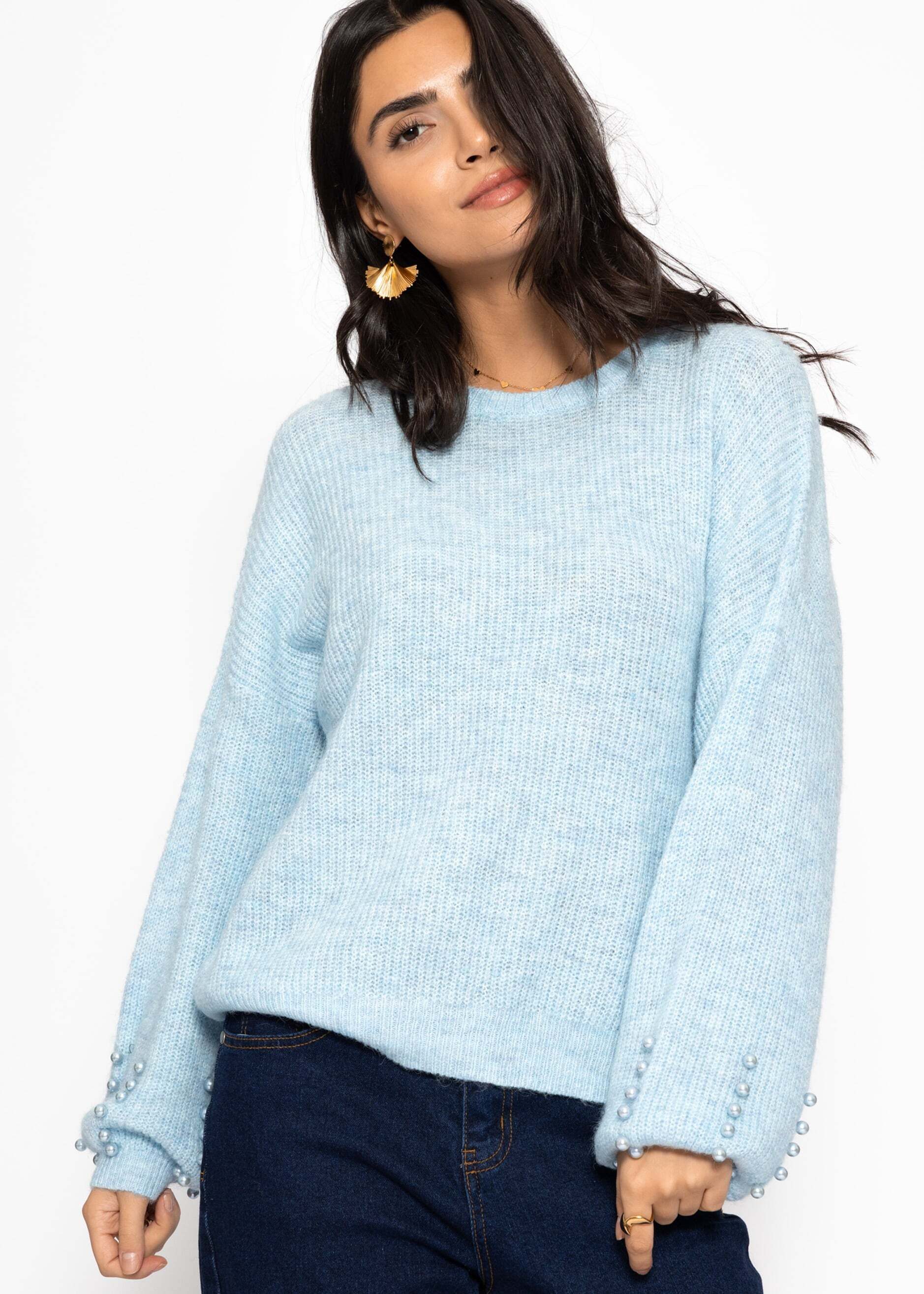 SASSYCLASSY Strickpullover Pullover mit Perlendetails für Damen Eleganter P günstig online kaufen