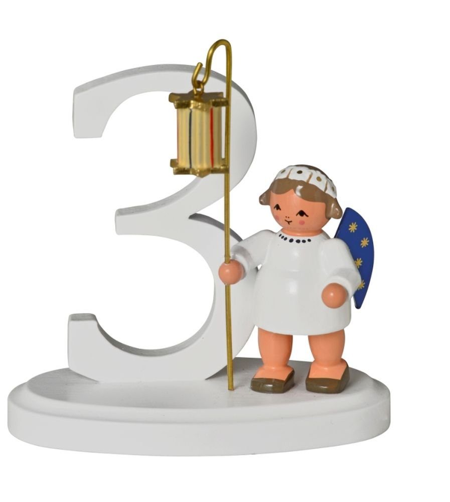 KWO Kunstgewerbe Werkstätten Engelfigur Miniaturfigur Engel mit Zahl "3" BxTxH= 7x4x7cm NEU