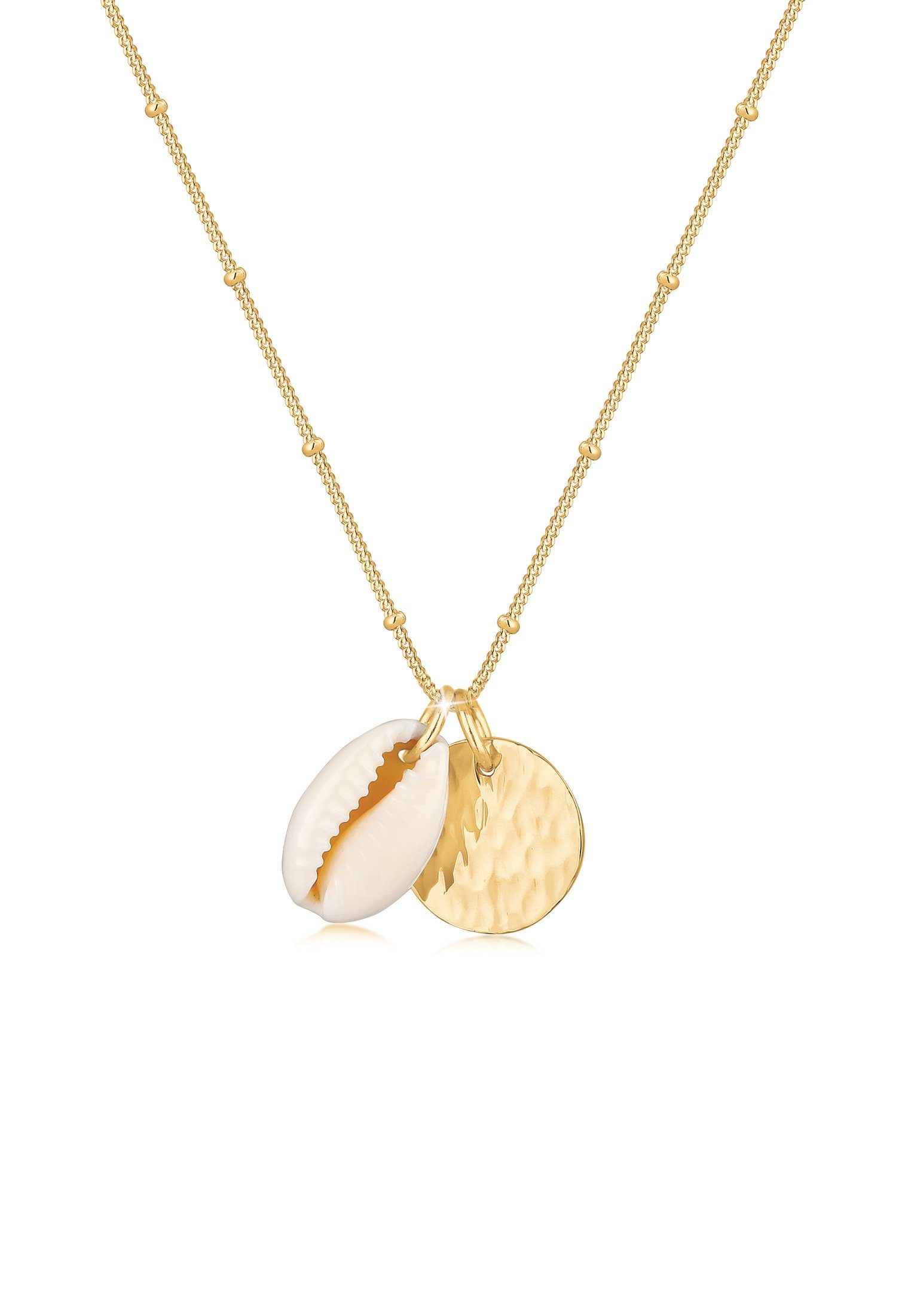 Kette mit Anhänger Kauri Muschel und Plättchen Kugelkette 925 Silber