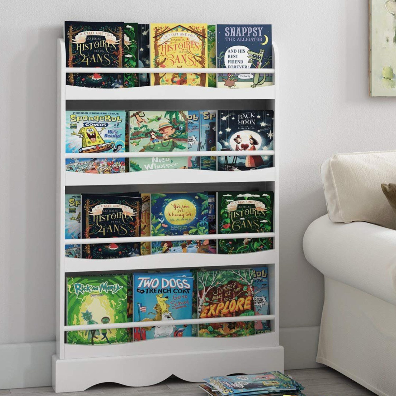 Homfa Bücherregal, Kinder-Bücherregal Kinderregal mit 4 Ablagen Wandregal
