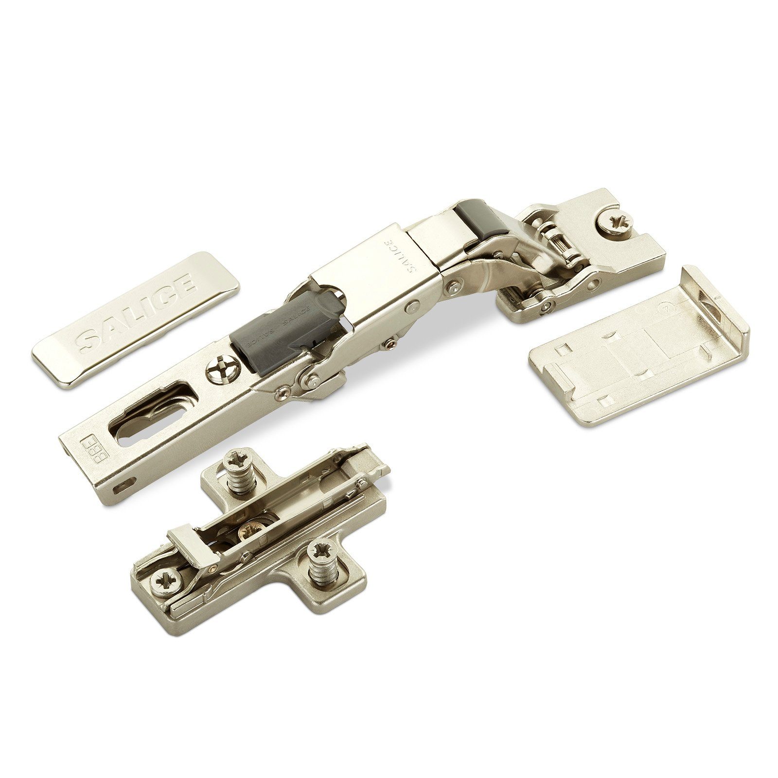 Salice Möbelbeschlag 2er Set Salice Universalscharnier 110° Push Open f. Glastüre (2 St), für Glastüren, mit Montageplatte und Scharnierarmabdeckung