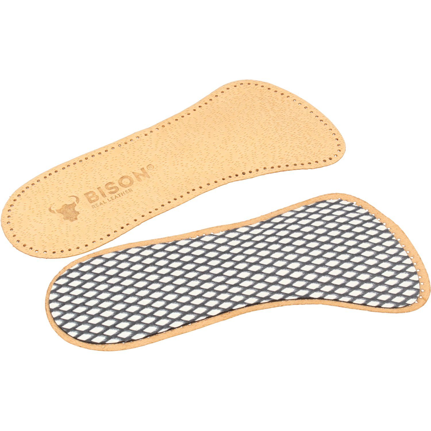 BISON Real Leather Ledersohlen 3/4 Einlegesohlen aus Leder (1 Paar), Selbstklebend/mit Aktivkohle