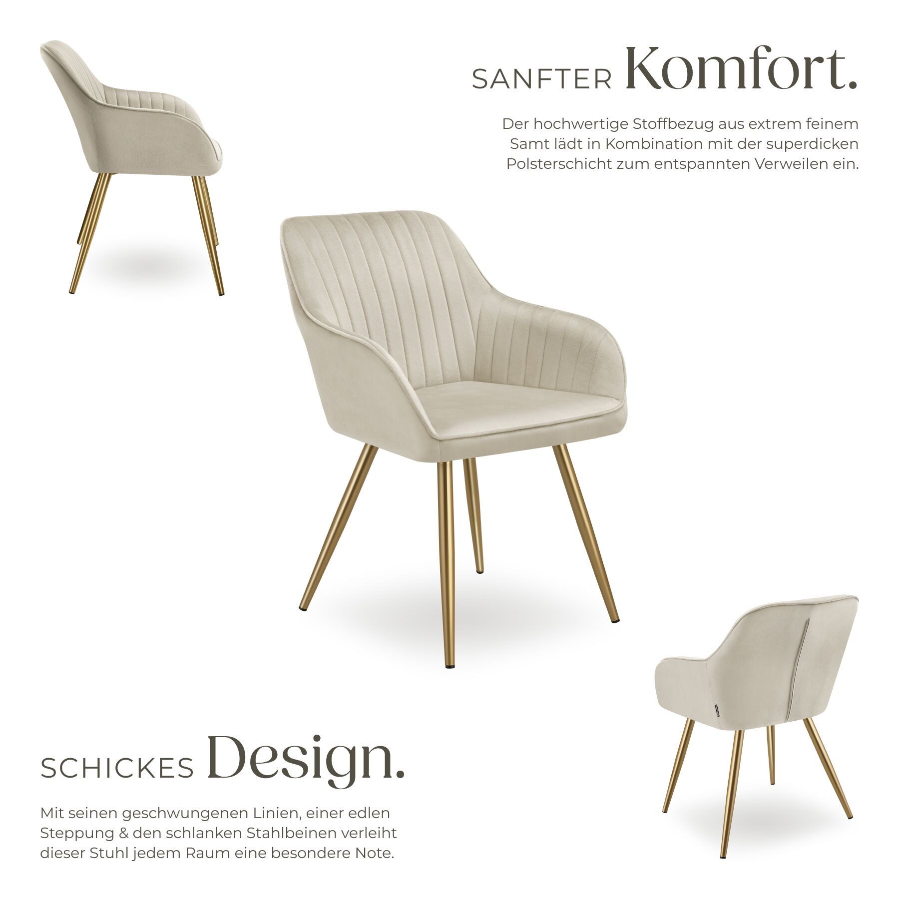 tectake Esszimmerstuhl Stuhl Marilyn, Samtoptik, gesteppt (Set, 1 St), Extra weicher Samtbezug mit stilvollem Steppmuster