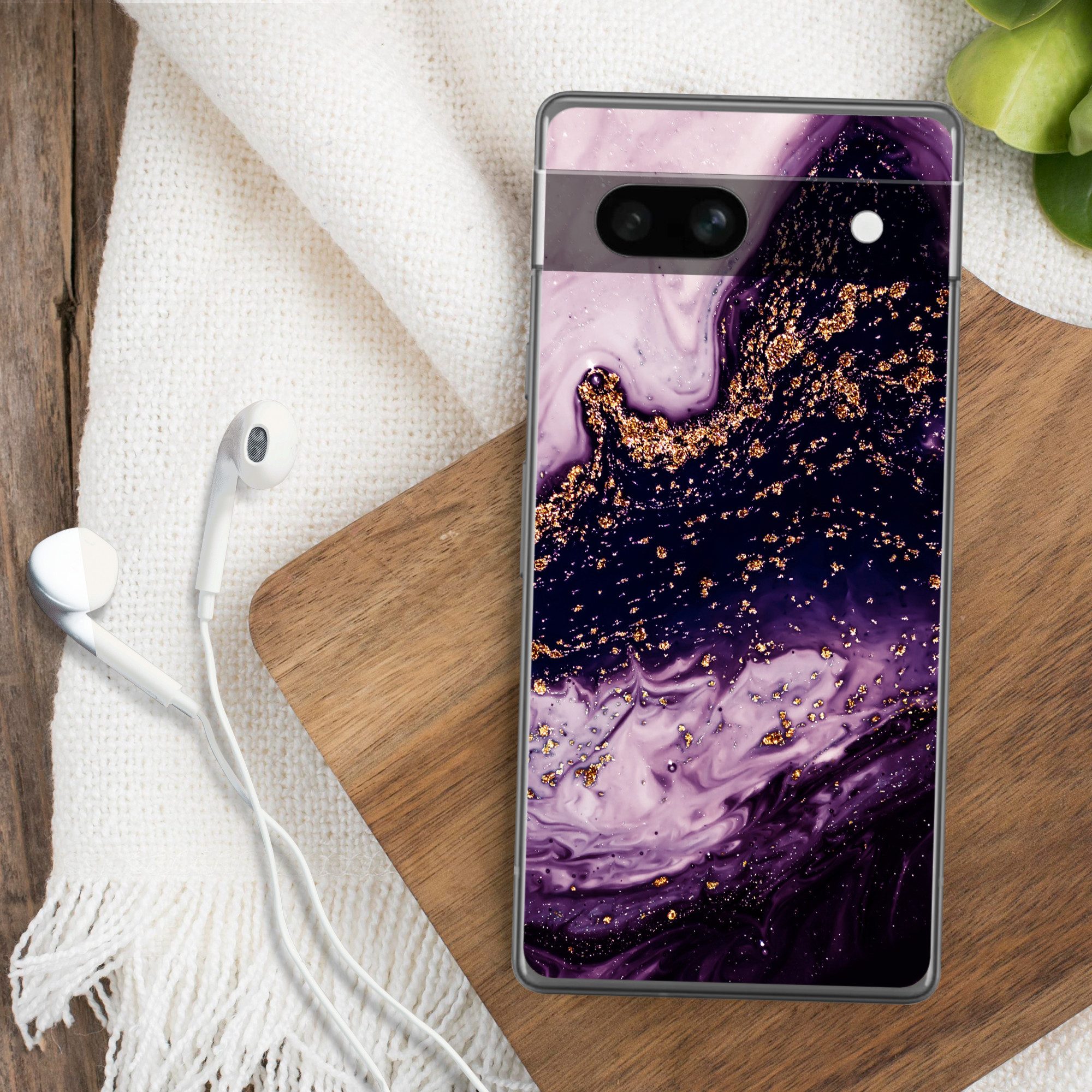 MuchoWow Handyhülle für Google Pixel 7a Marmor - Gold - Naturstein, Handy Case, Silikon, Bumper Case Dünn