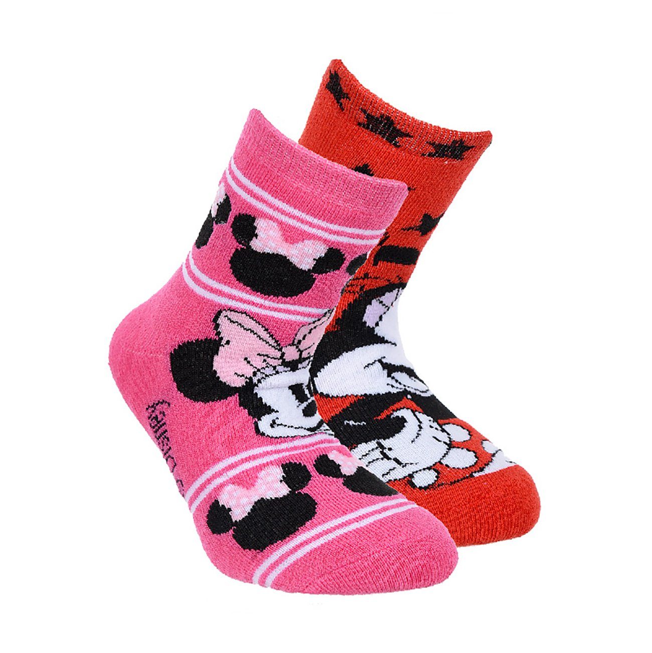 Disney Minnie Mouse Socken Kinder Socken, Antirutsch, 2er Pack, rot/pink