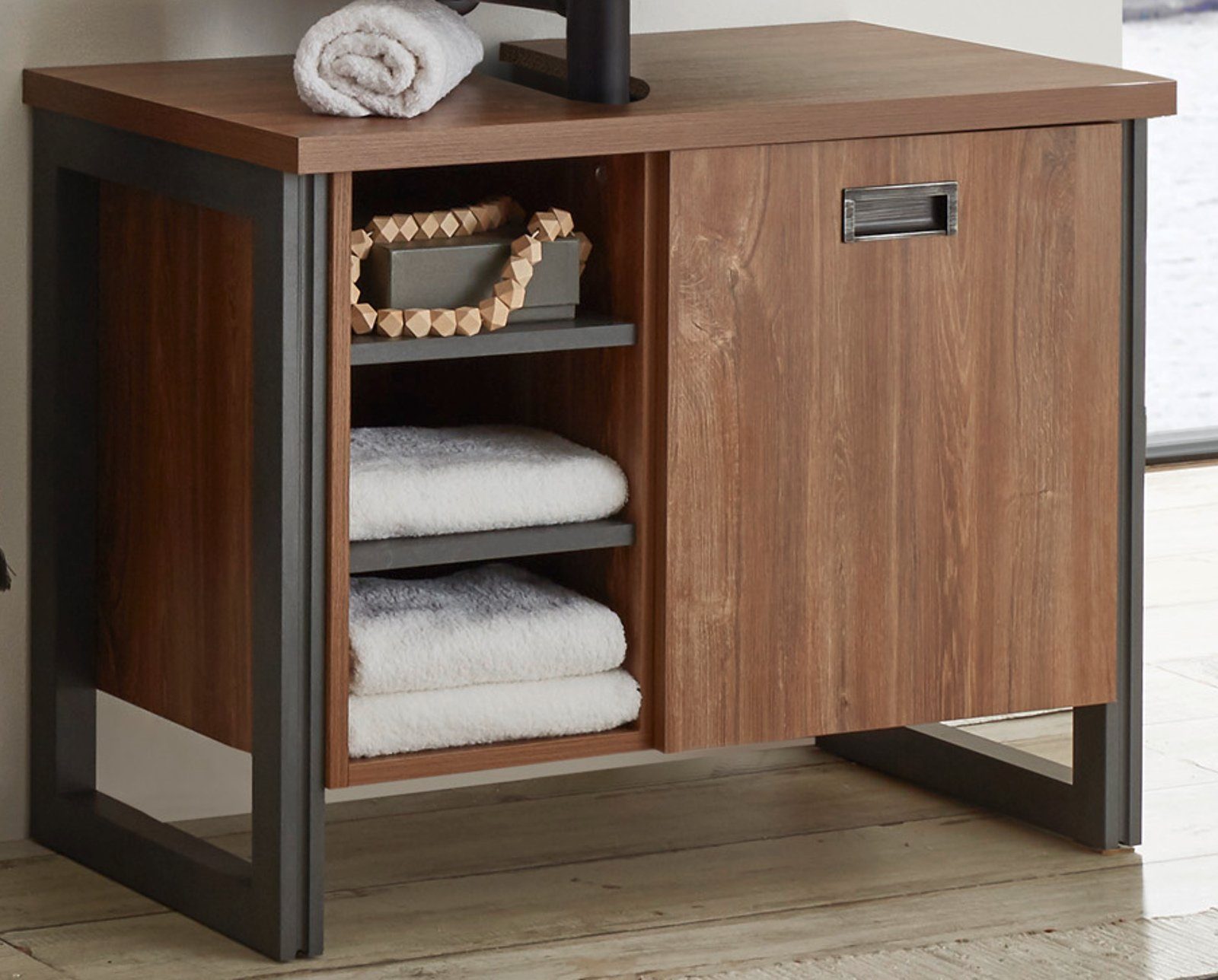 Furn.Design Waschbeckenunterschrank Auburn (Waschtisch in Eiche mit grau, Breite 80 cm) Industrial Design