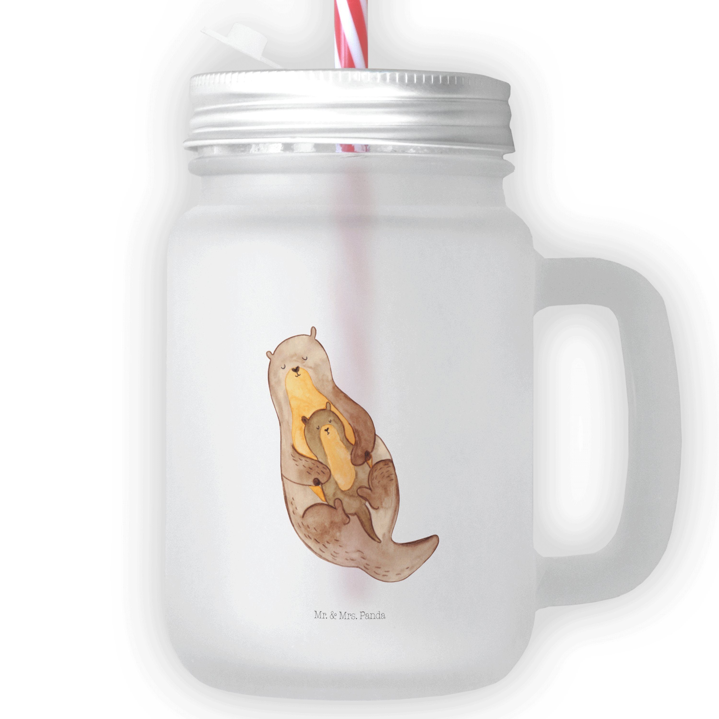 Mr. & Mrs. Panda Glas Otter mit Kind - Transparent - Geschenk, Cocktail-Glas, Glas, Mama, R, Premium Glas | Gläser