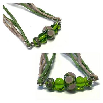Edelschmiede925 Collier handgefertigte Glasperlen grün Seidenband und 925 Sterling Silber