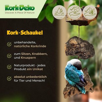 Kork-Deko.de Vogelspielplatz Mobile aus Korkrinde zum Sitzen, Spielen & Knabbern