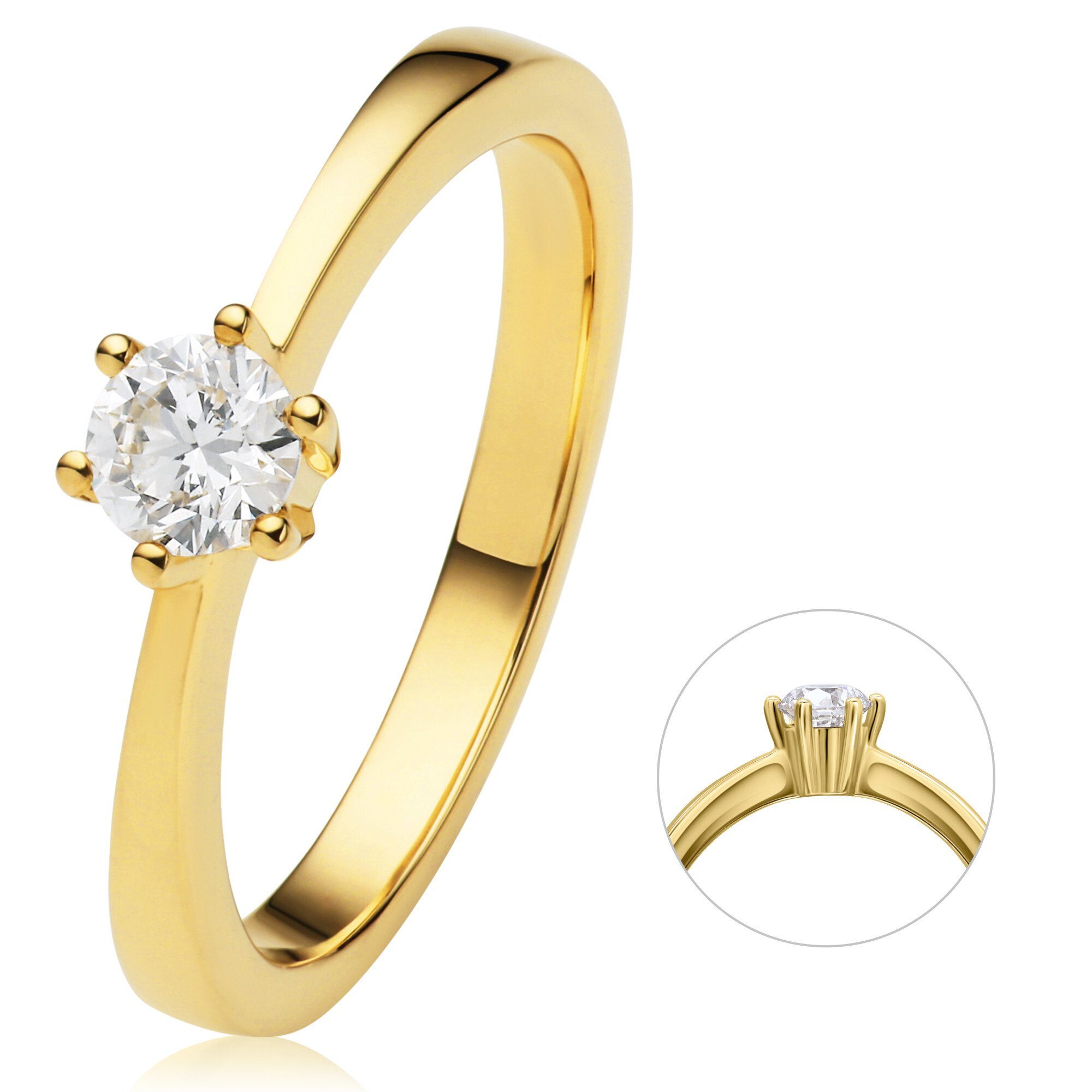 Brillant Damen ct Diamantring ONE 0.25 585 ELEMENT Diamant Gelbgold, Ring Schmuck aus Gold