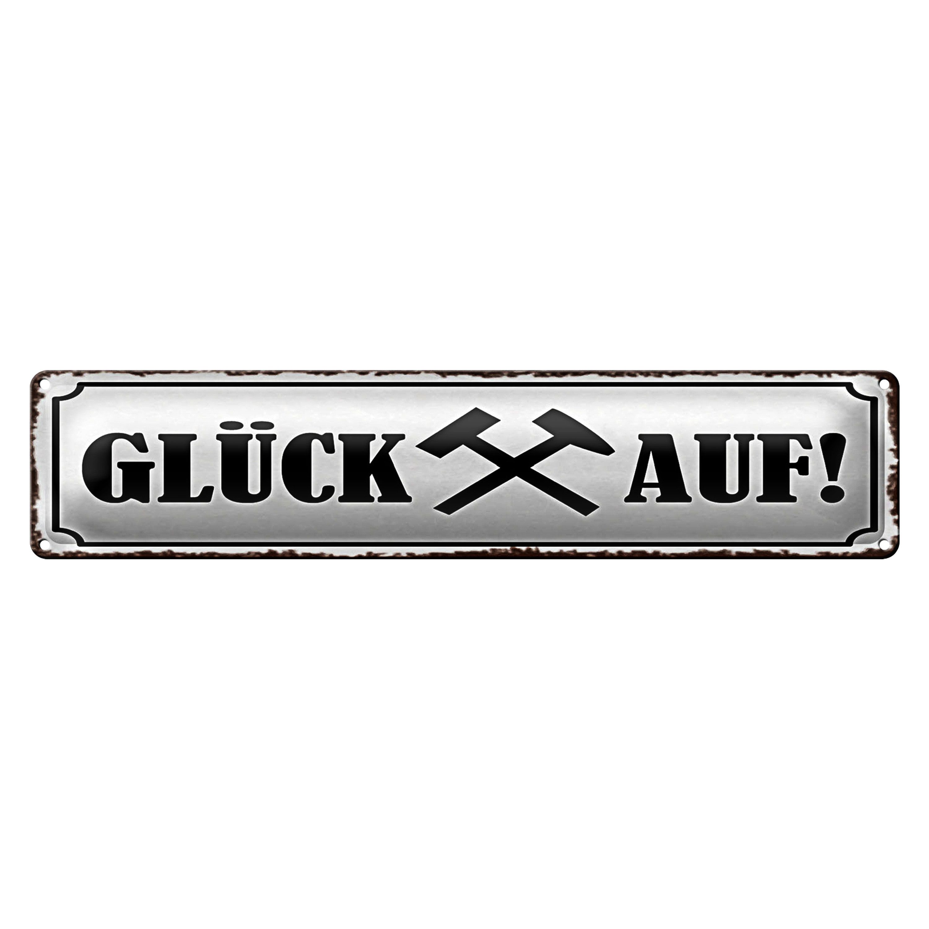 Roomando Metallschild Blechschild Spruch 46x10cm Glück auf Hammer Bergbau Dekoration