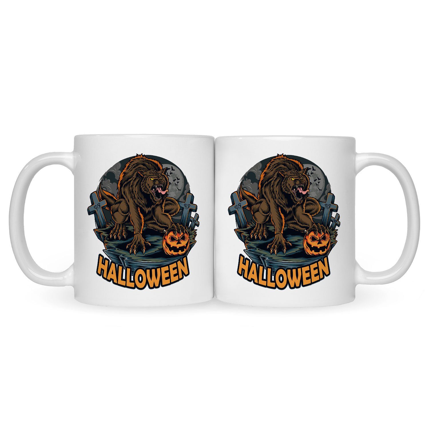 Motiv Halloween - Design Werwolf Geschenke mit GRAVURZEILE - zu Schaurige Weiß Tasse