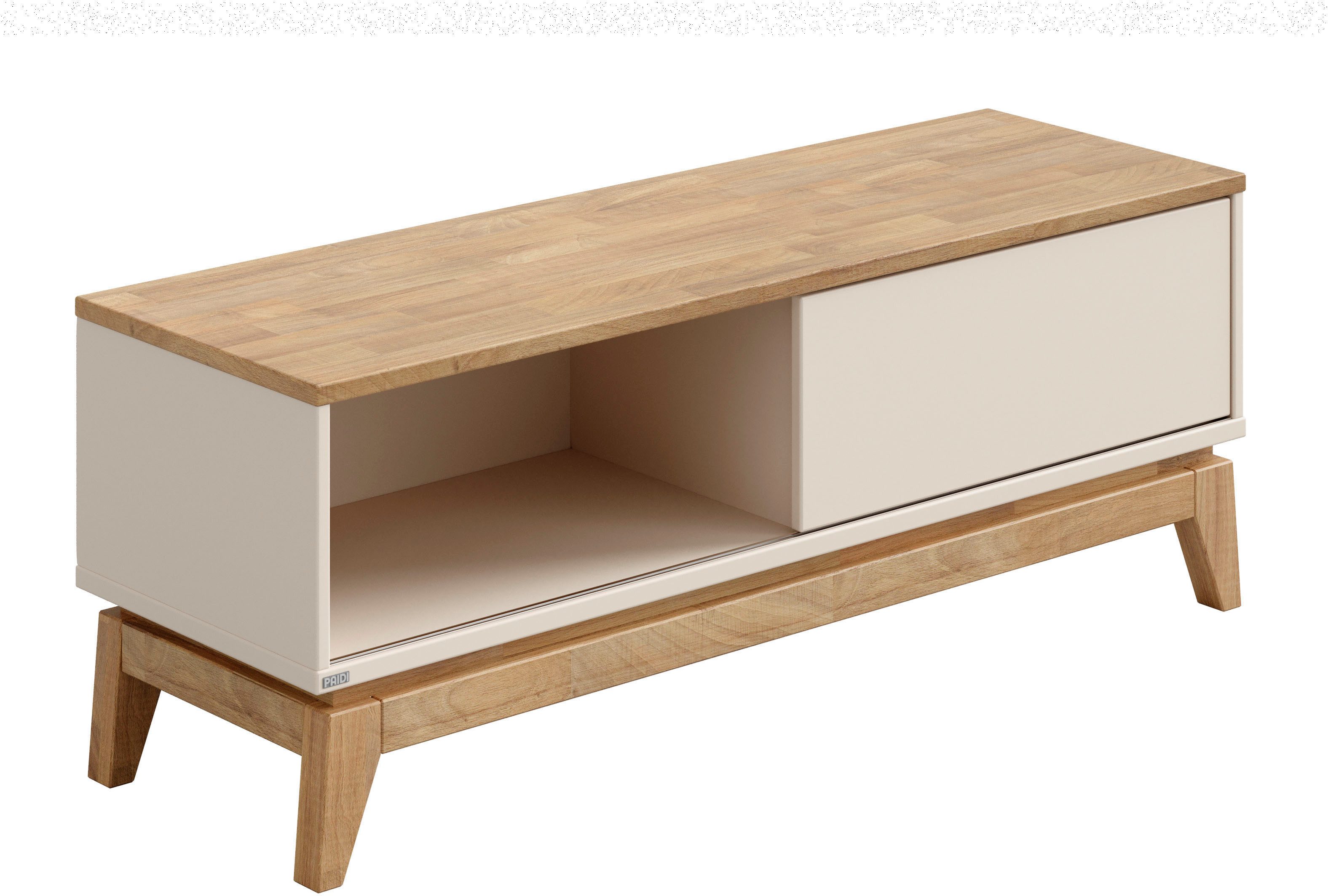 PAIDI Lowboard STIENE in Beige oder Grau, 2 Fächer, Schiebetüre mit Soft-Close (B/H/T ca. 124/47/40cm), stabiles Lowboard mit Massivholz, Sitzfunktion, TV-Board