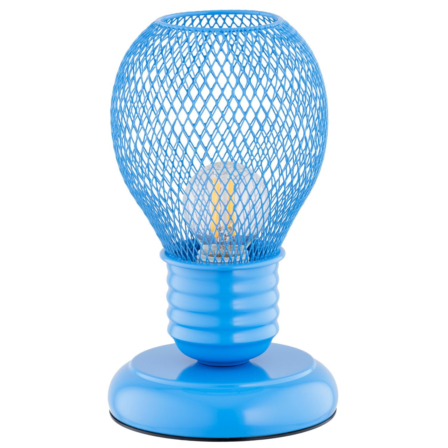 Licht-Erlebnisse Tischleuchte HIRTA, ohne Leuchtmittel, Kinderzimmer Metall 21 cm hoch Blau E14 Drahtschirm