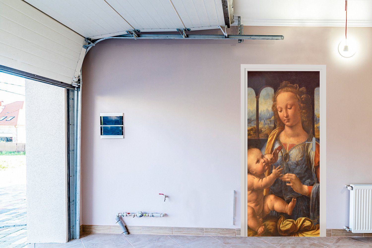 Matt, Türaufkleber, 75x205 für da St), - Leonardo Türtapete Fototapete Nelke cm Vinci, MuchoWow mit der Tür, (1 bedruckt, Madonna