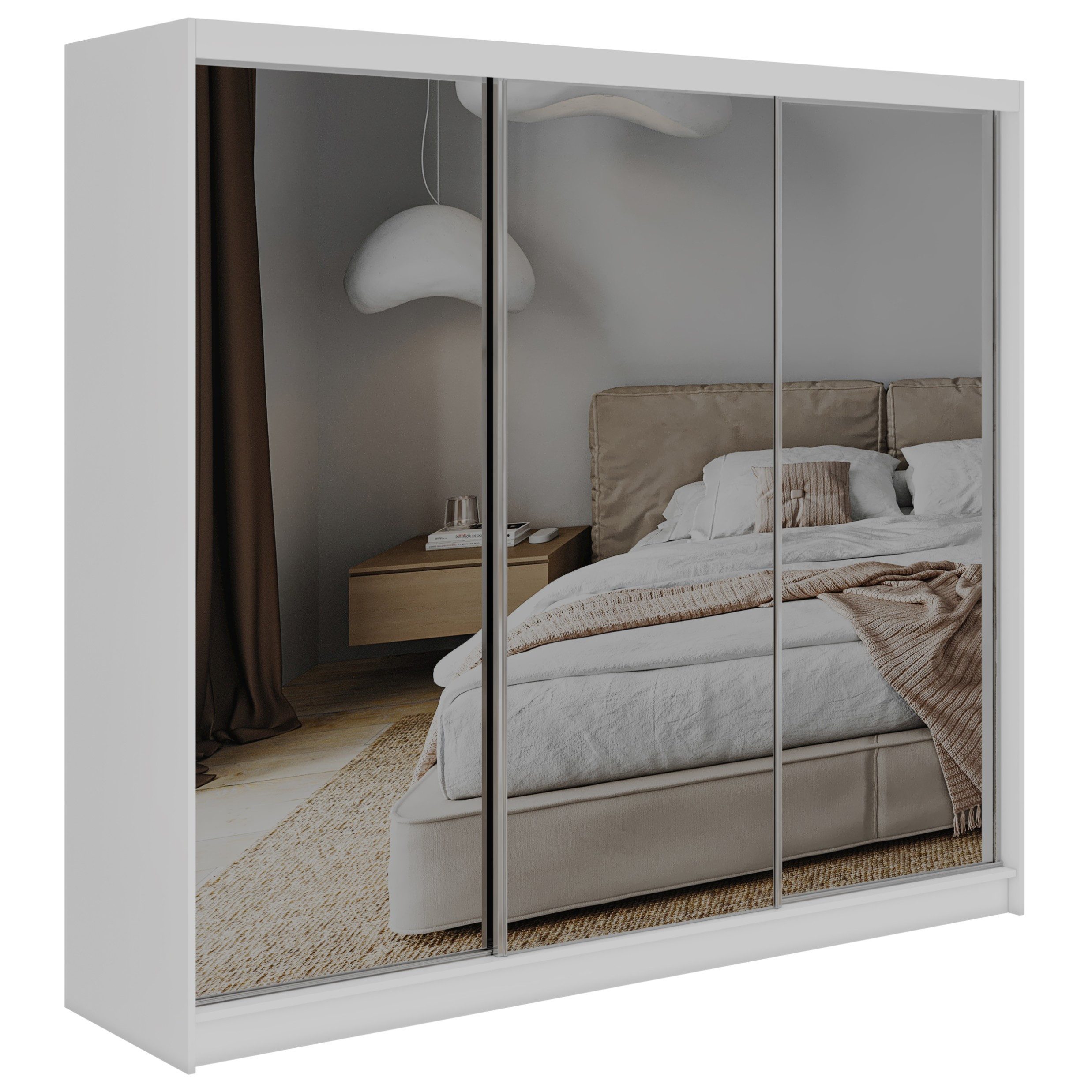 MKS MÖBEL Schiebetürenschrank DUBROWNIK 240 (Kleiderschrank mit/ohne Schubladen, Schiebetüren) Spiegelschrank 240 cm, Kleiderschrank mit Stauruam, Kleiderbügel