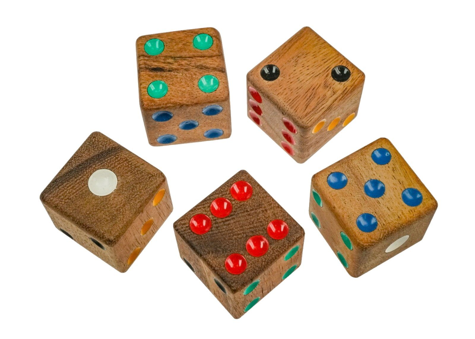 Logoplay Holzspiele Spielesammlung, 5 Spielwürfel im Set - Würfel 4 cm Kantenlänge aus Holz mit farbigen PunktenHolzspielzeug