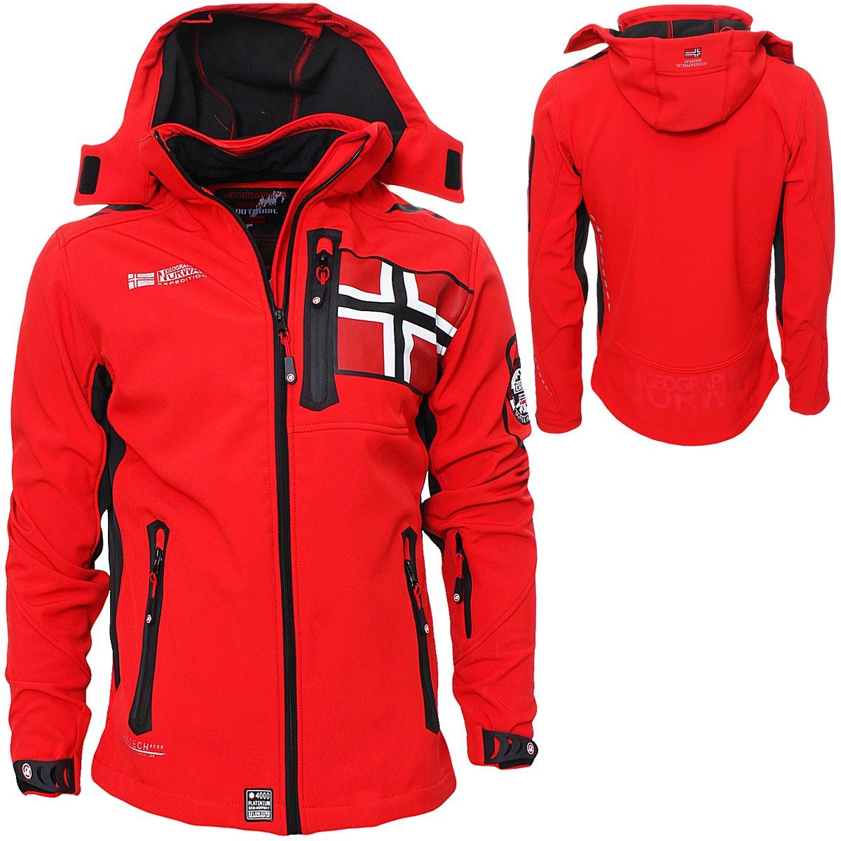 Geographical Norway Softshelljacke Herren Softshell Freizeitjacke Sport Outdoor Wander Trekking Jacke in Unifarbe, mit Kapuze, mit abnehmbarer Kapuze, mit Stehkragen
