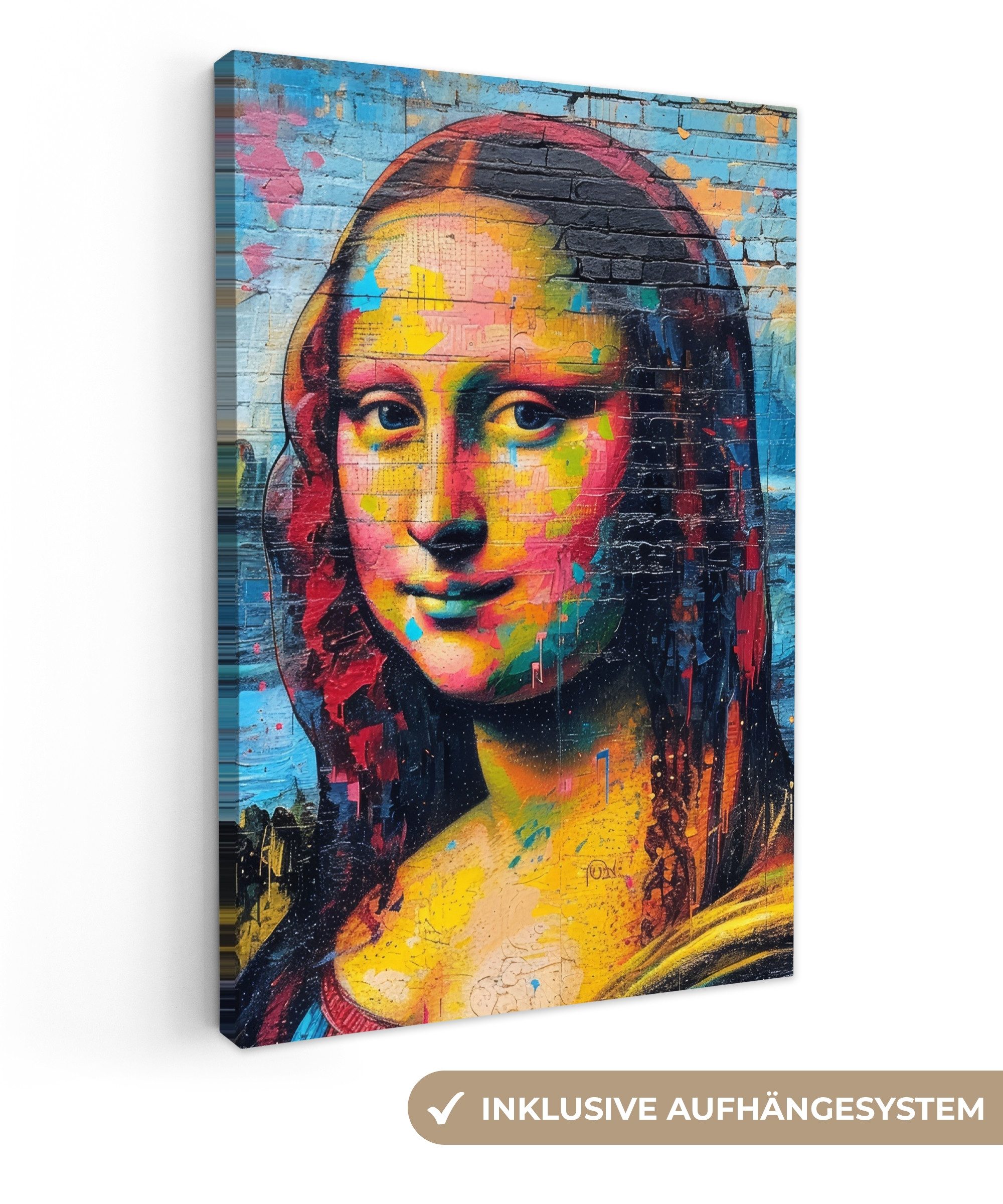 OneMillionCanvasses® Leinwandbild Graffiti - Mona Lisa - Straßenkunst - Da Vinci - Alte Meister, Graffiti - Mona Lisa (1 St), Leinwand Wandbild, Wanddekoration 20x30 cm