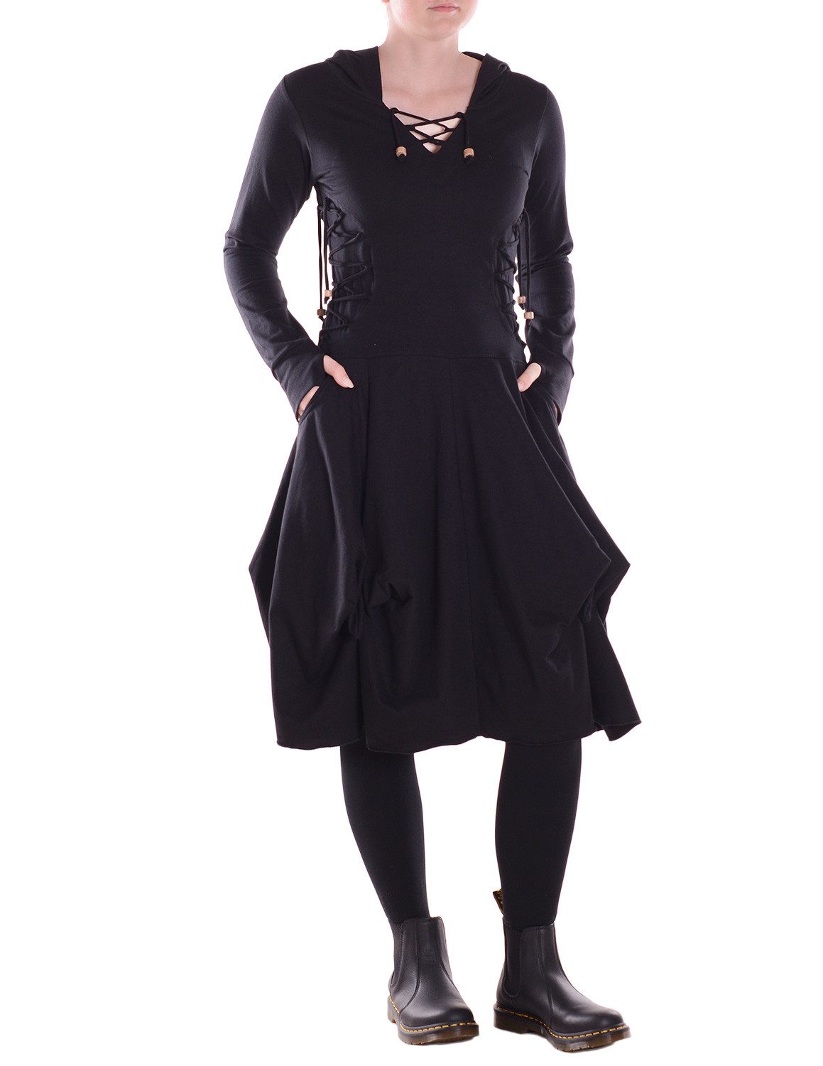 Vishes Jerseykleid Damen Baumwolle Casual asymmetrisch mit Kapuze Daumenloc günstig online kaufen