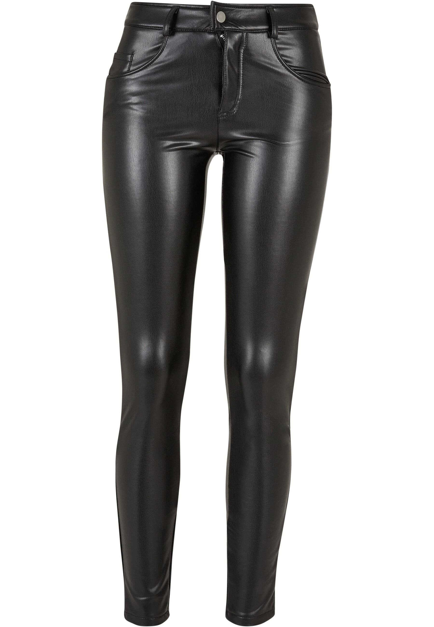 URBAN CLASSICS Jerseyhose Damen Ladies Mid Waist Synthetic Leather Pants  (1-tlg), Ideale Hose für das ganze Jahr