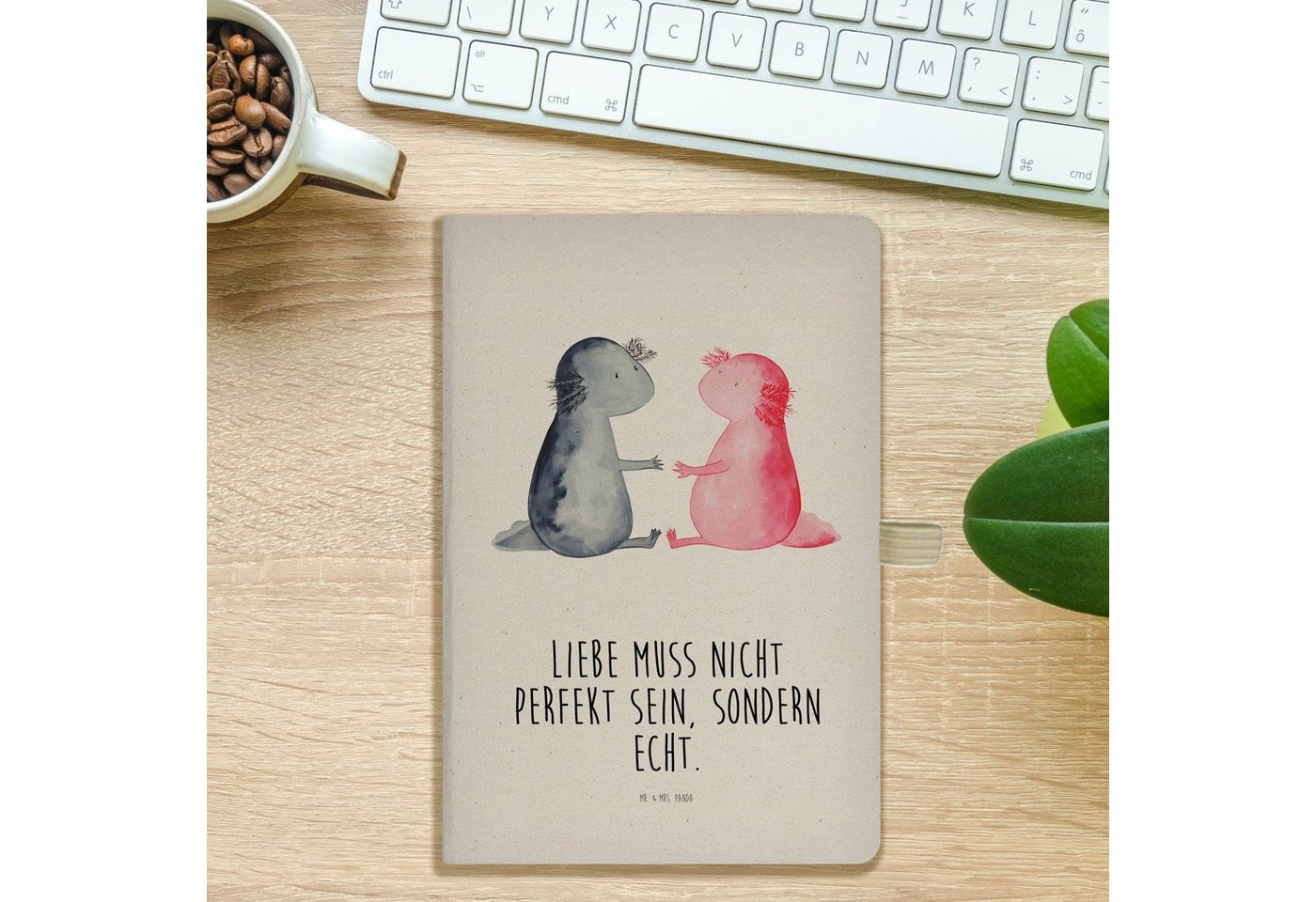 Thumbnail - Mr. & Mrs. Panda Notizbuch Axolotl Liebe, Tagebuch, Notizheft, Notizen, Eintragebuch, Mr. & Mrs. Panda, Umweltschonend