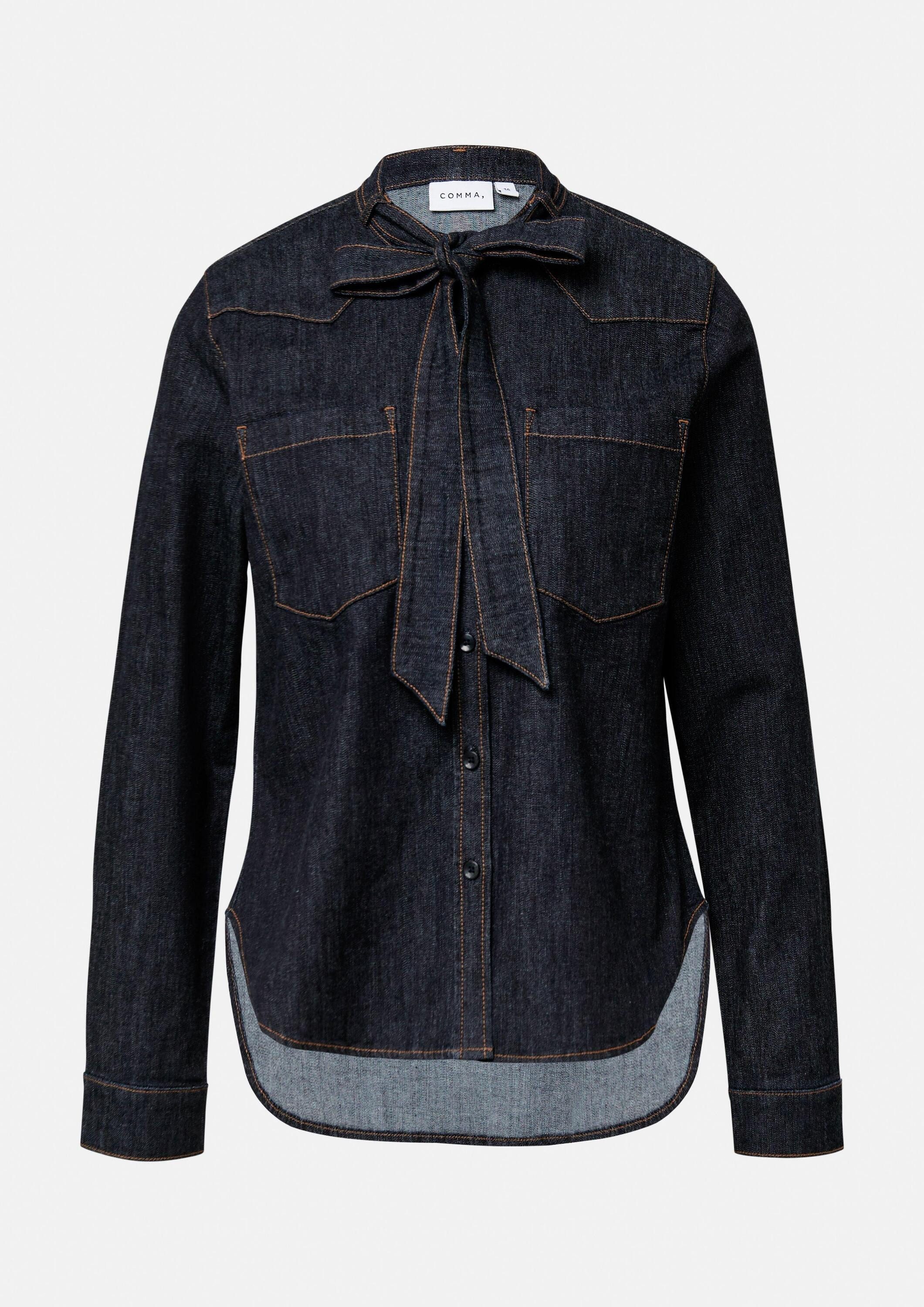 comma Langarmbluse Bluse Weiches Denimhemd mit Schluppe