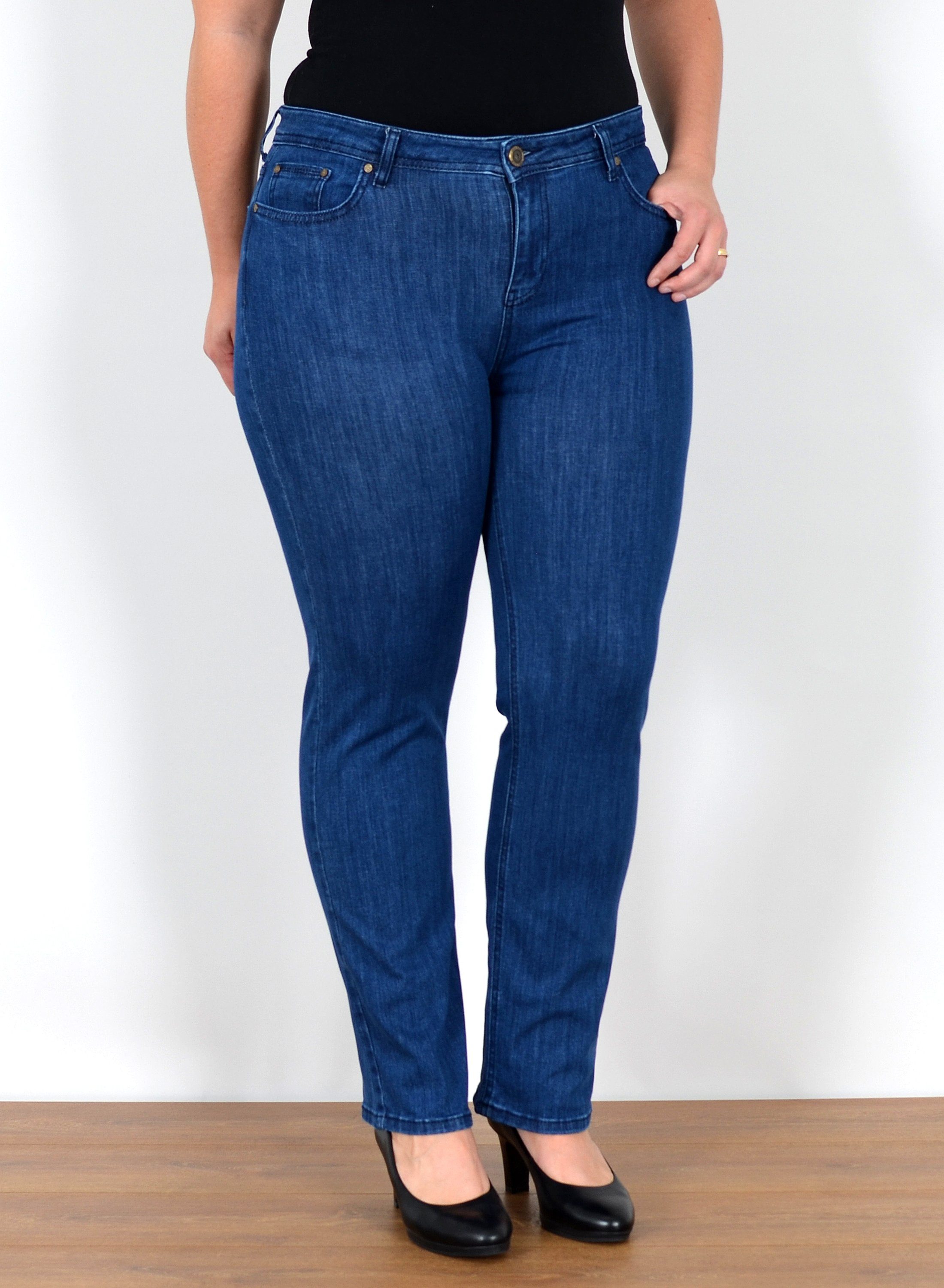 ESRA Straight-Jeans Gerade Schnitt Jeans Damen Hose High Rise bis Große Grö günstig online kaufen