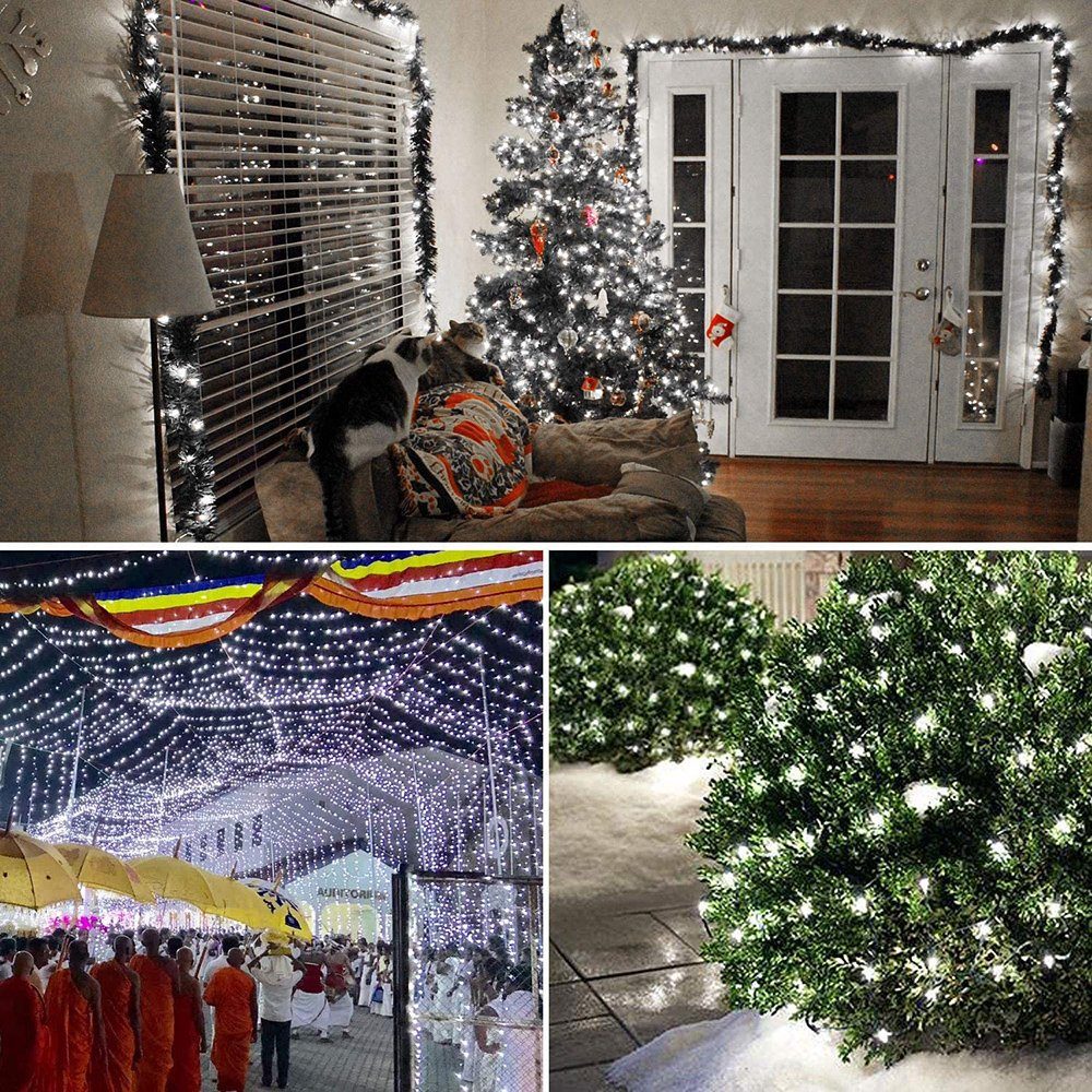 Hochzeit DIY Weihnachten Deko, LED-Lichterkette Schlafzimmer Weiß Lichterkette Beleuchtung Außen Modi Deko Garten Party Innen Wasserdicht, Party 8 für 10-100M, Sunicol