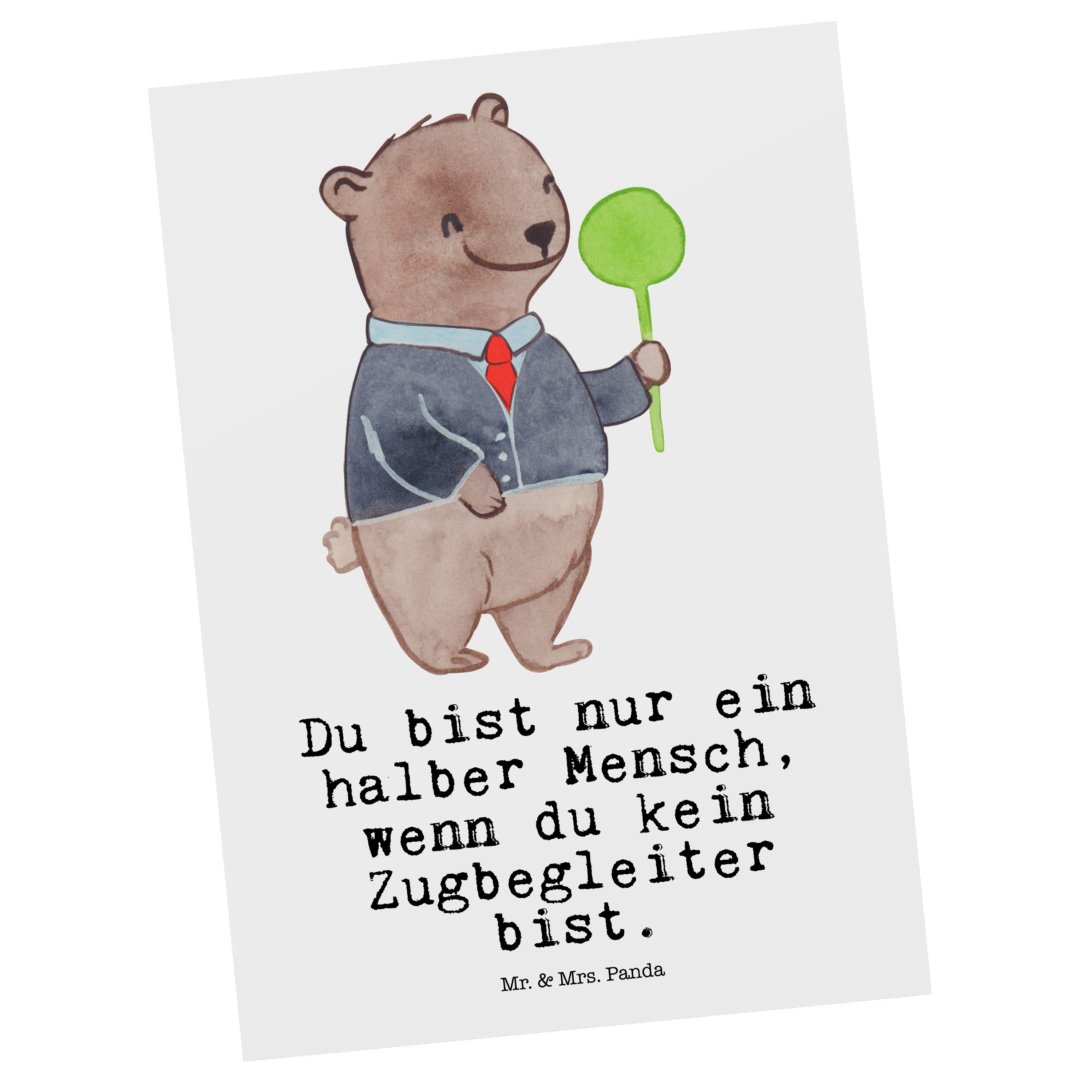 Mr. & Mrs. Panda Postkarte Zugbegleiter mit Herz - Weiß - Geschenk, Karte, Firma, Rente, Dankesk