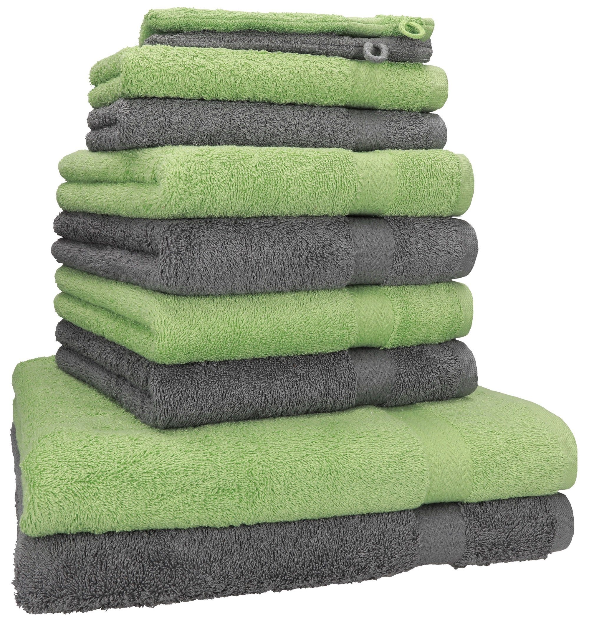 Betz Handtuch Set 10-tlg. Handtuch-Set Premium Farbe Anthrazit & Apfelgrün, 100% Baumwolle, (10-tlg)