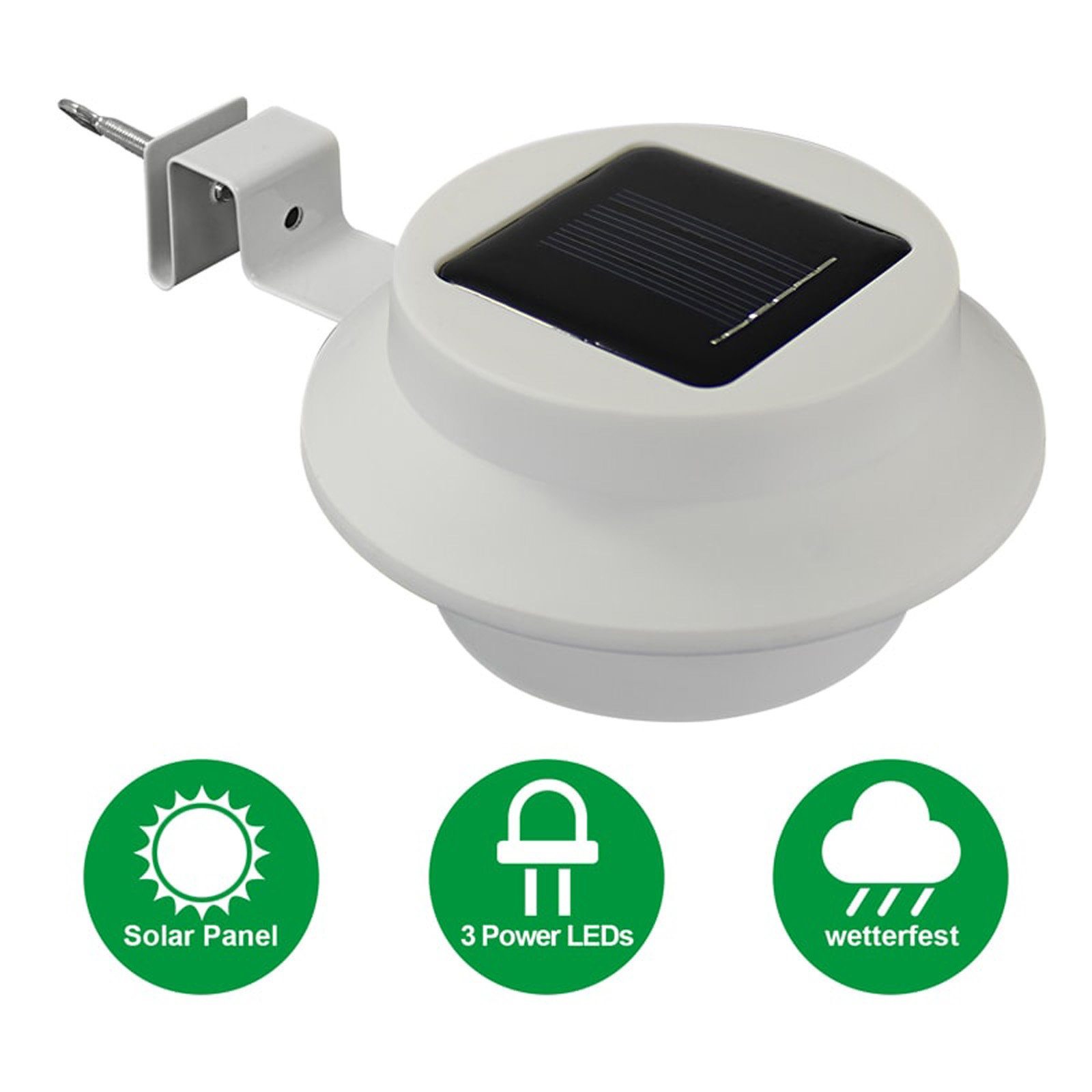 HAC24 LED Dachrinnenleuchte 8x Dachrinnenlampe Dachrinnen Befestigungsmaterial LED fest integriert, Regenrinne Je inkl. Lampe Kaltweiß, Kaltweiß 3 LEDs Solarleuchte