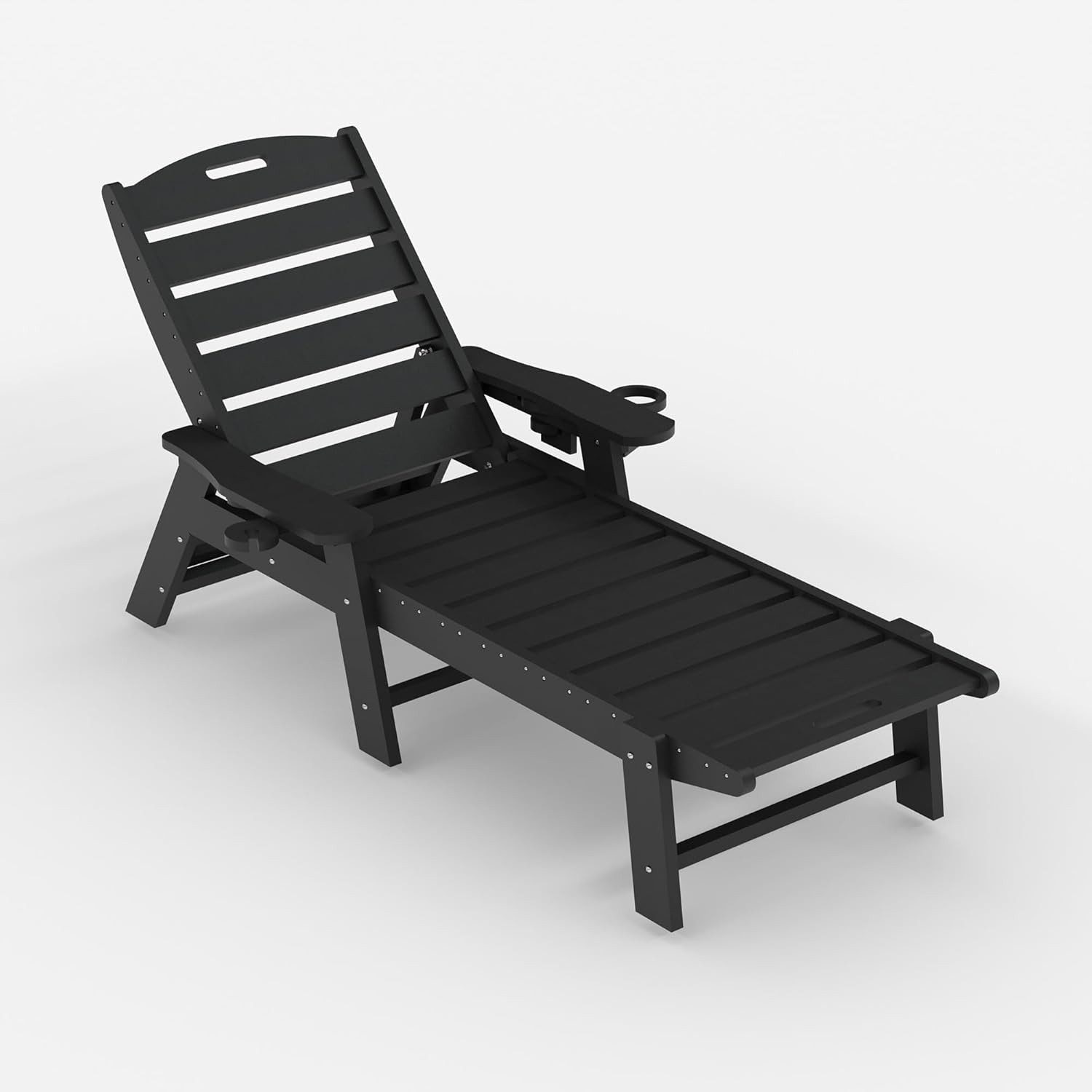 GarveeMore Gartenliege 5-fach verstellbarer HDPE-Gartenliegestuhl mit Getränkehalter, Poolliege aus Kunststoff,HDPE-Gartenliege