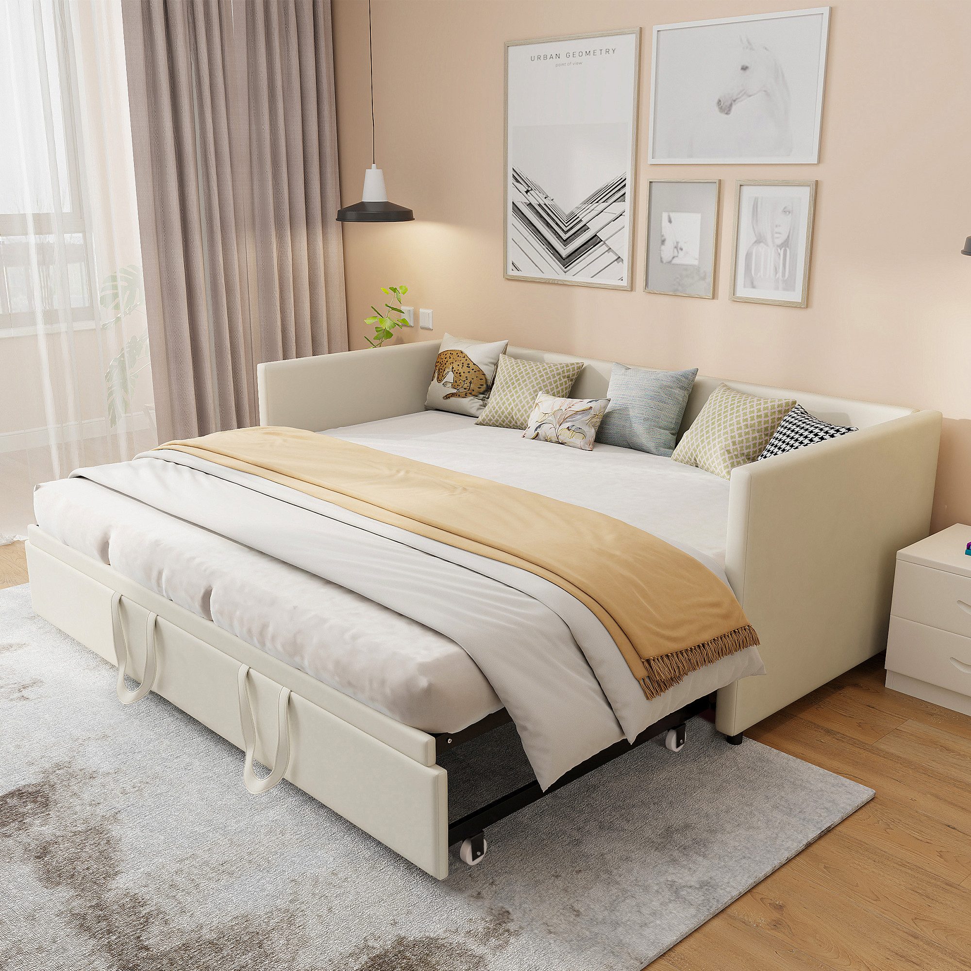 Furnishings Home Polsterbett Daybett Tagesbett Ausziehbett (1 tlg), Schlafsofa, Mit Unterbett, 90x200 cm/180x200 cm, Lattenrost, Samt