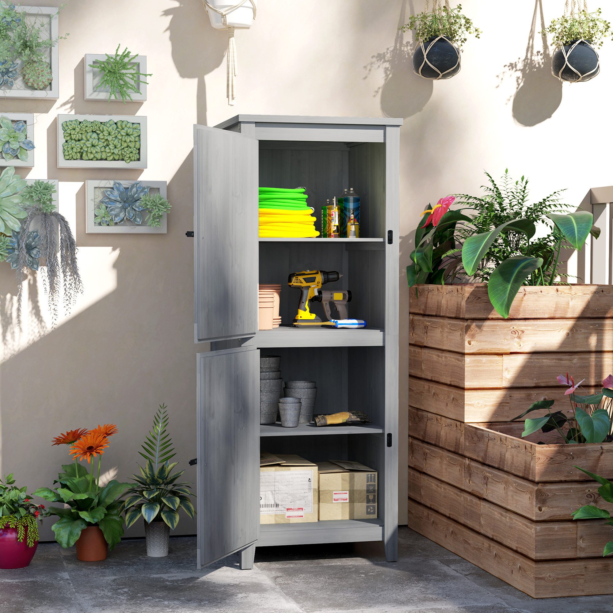 Outsunny Gerätehaus wetterfest, mit Doppeltür, Ablagen, günstig online kaufen