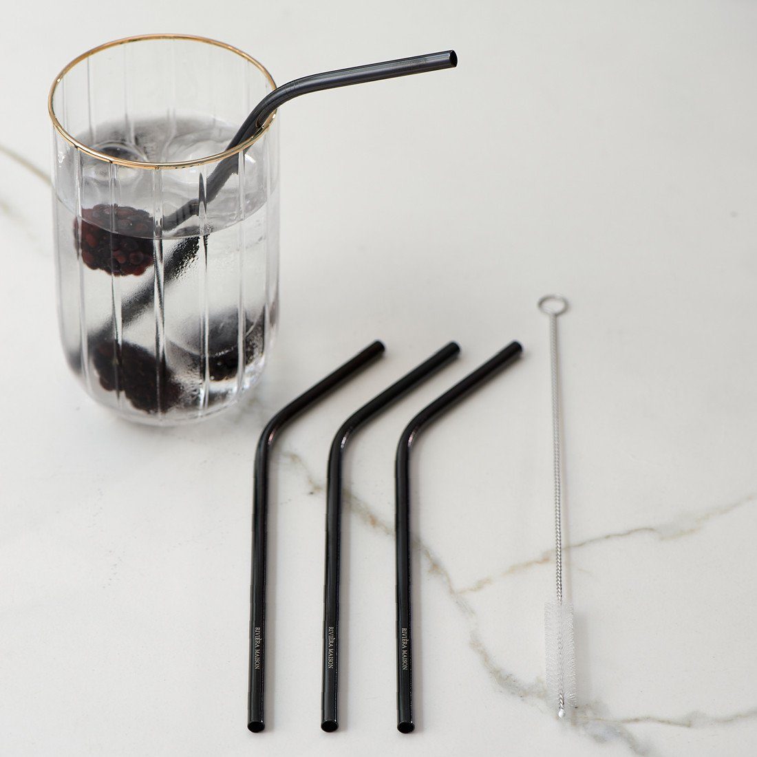 Rivièra Maison Trinkhalme Rivièra Maison Set Happy Straws Metal 4 pieces Metallstrohhalme